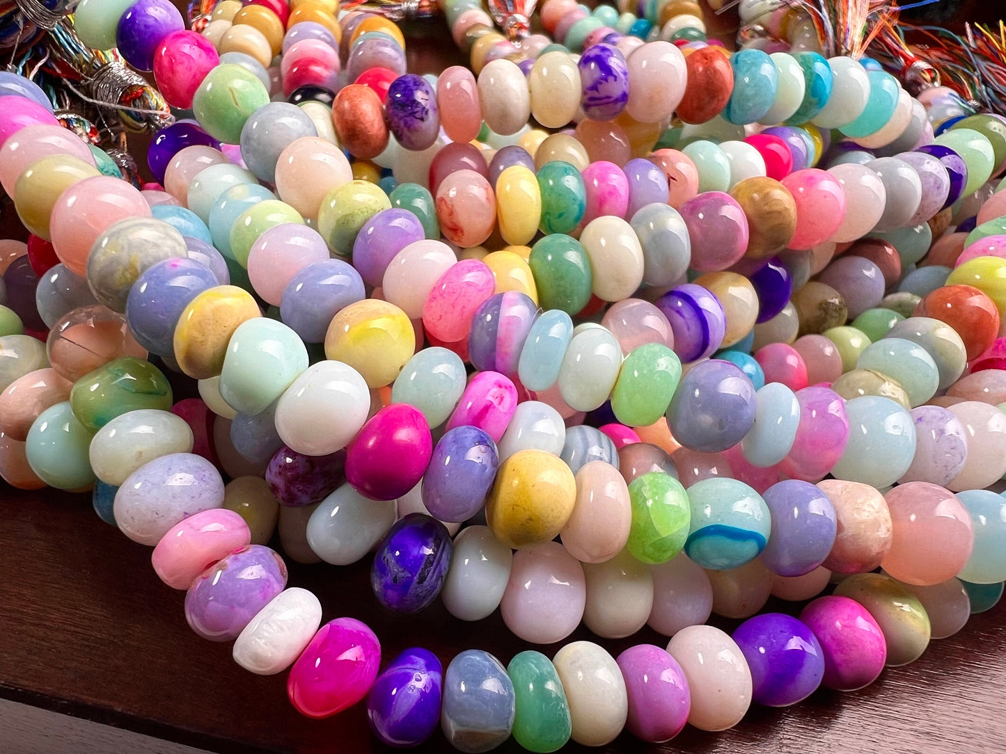 Multi Opal Smooth tyre Roundel Mix disco Freeform Beads Jewelry Making Gemstone Beads 8” strand