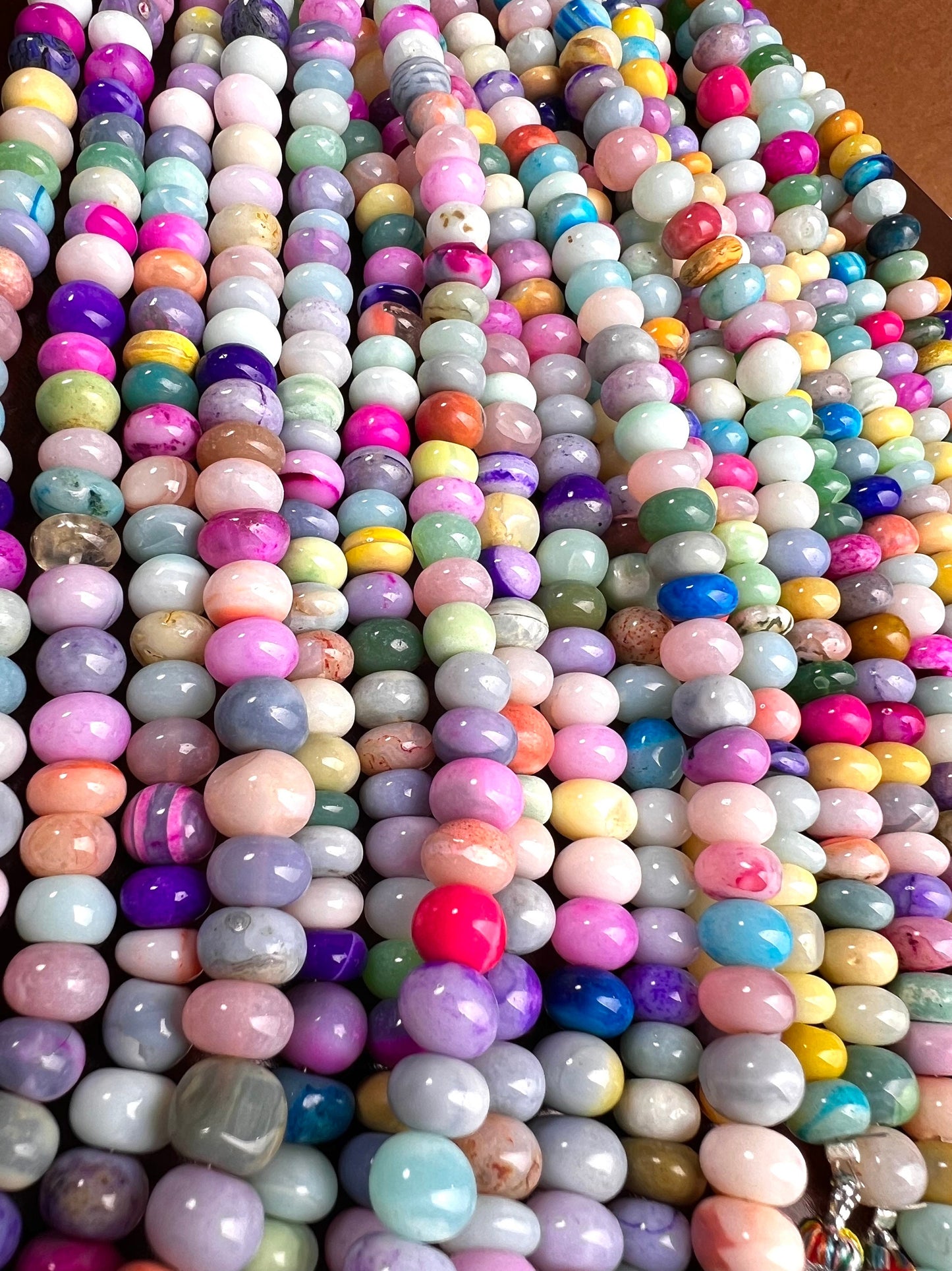 Multi Opal Smooth tyre Roundel Mix disco Freeform Beads Jewelry Making Gemstone Beads 8” strand
