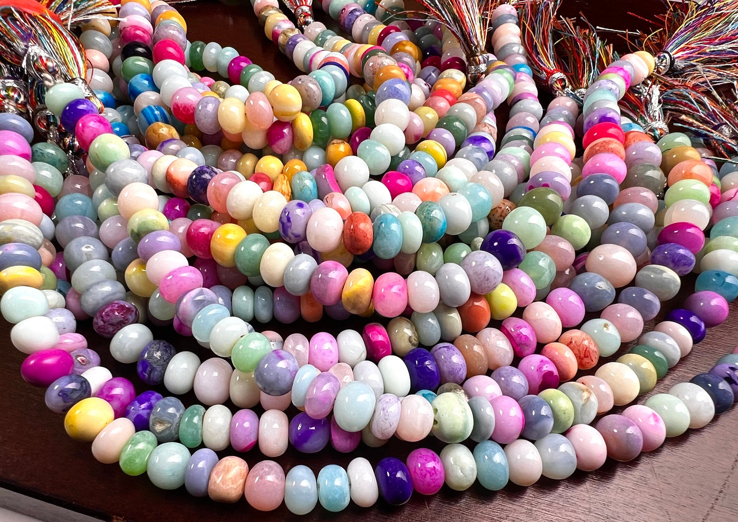 Multi Opal Smooth tyre Roundel Mix disco Freeform Beads Jewelry Making Gemstone Beads 8” strand
