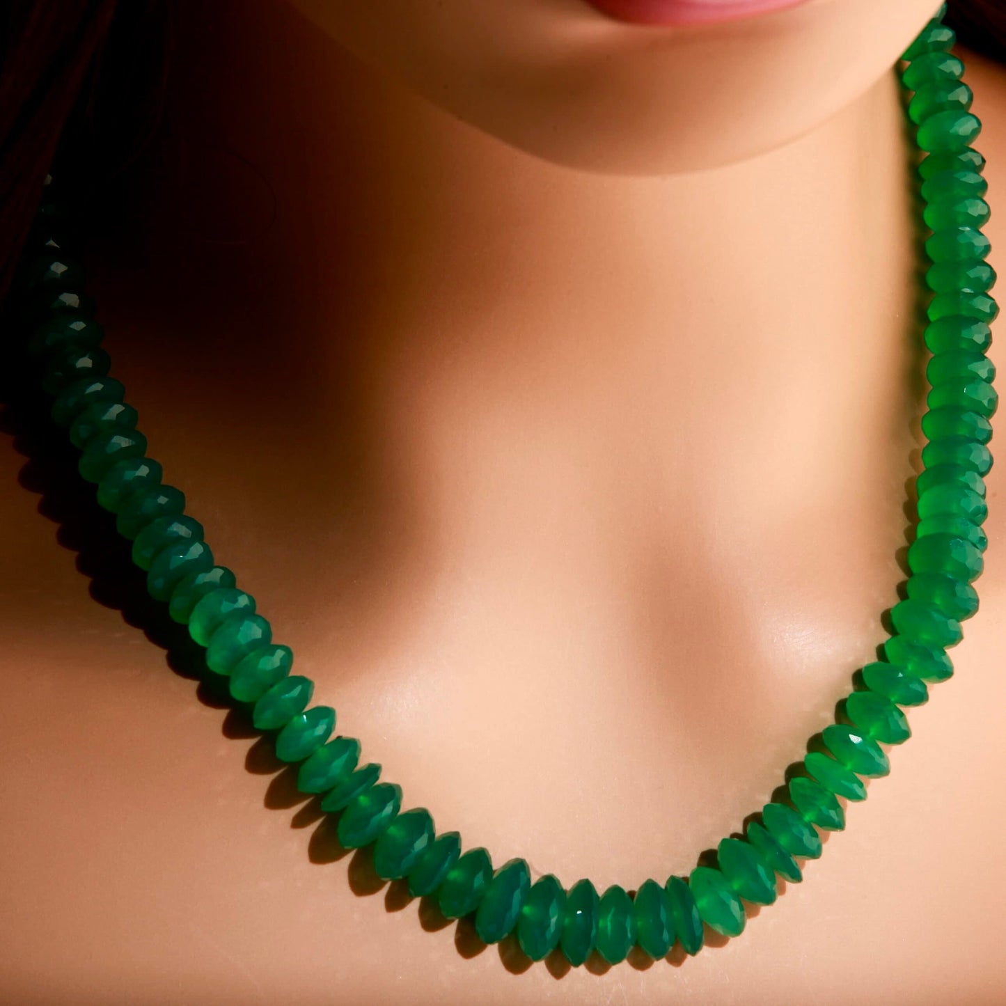 Green Onyx Graduated Faceted Necklace, May Birthstone