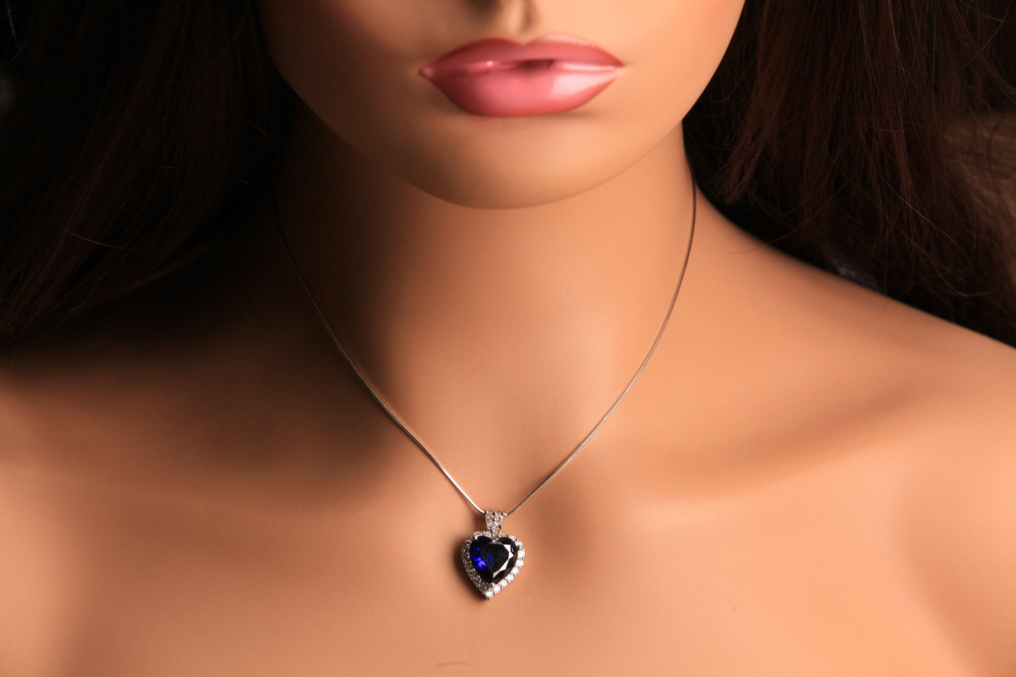 Blue Sapphire CZ diamond setting Ocean of the Heart Pendant 925 Sterling Silver Necklace Italian Sterling Silver snake Chain,Gift