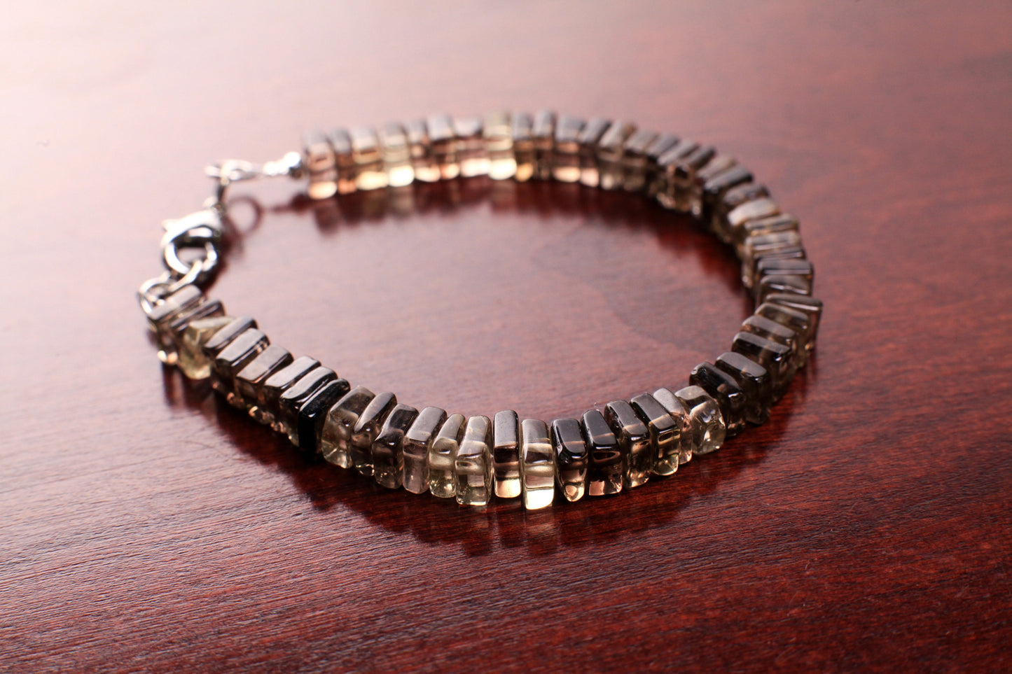 Natural Lemon Quartz square Heishi 6mm shaded beaded Bracelet in Rhodium Sterling Silver, Gift for her