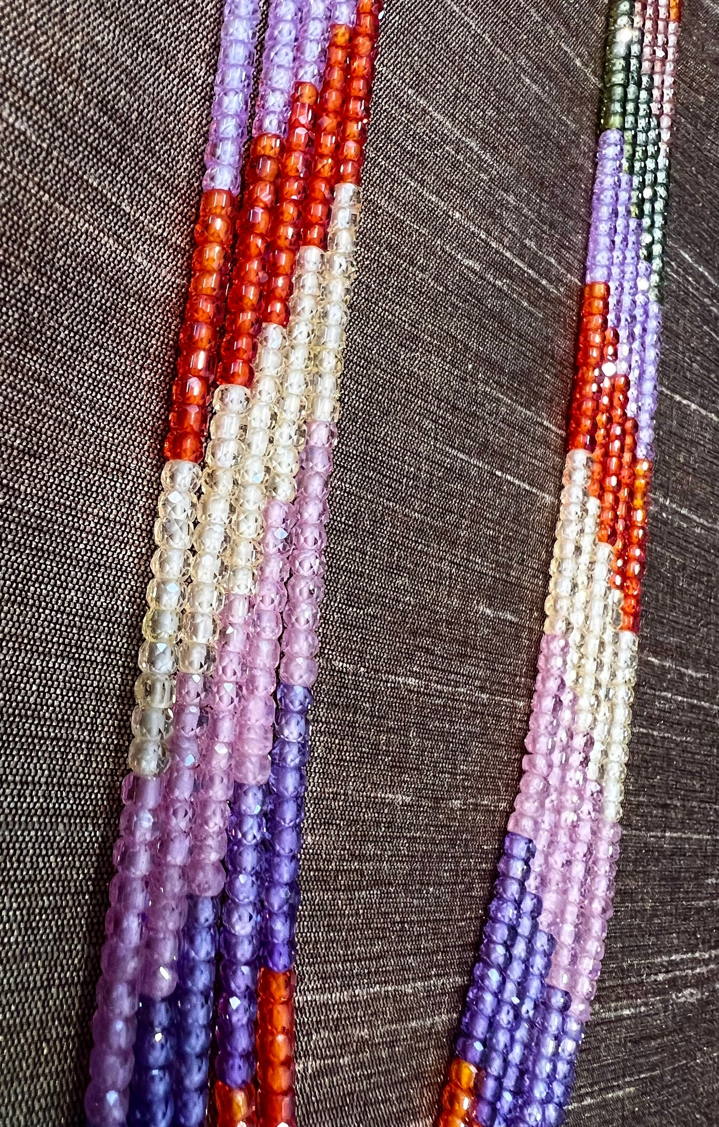 Sunset CZ Multi Shaded 5 Strands 20” Necklace Plus 9" Adjustable Thread. Beautiful Sunset Ombre orange yellow disco necklace