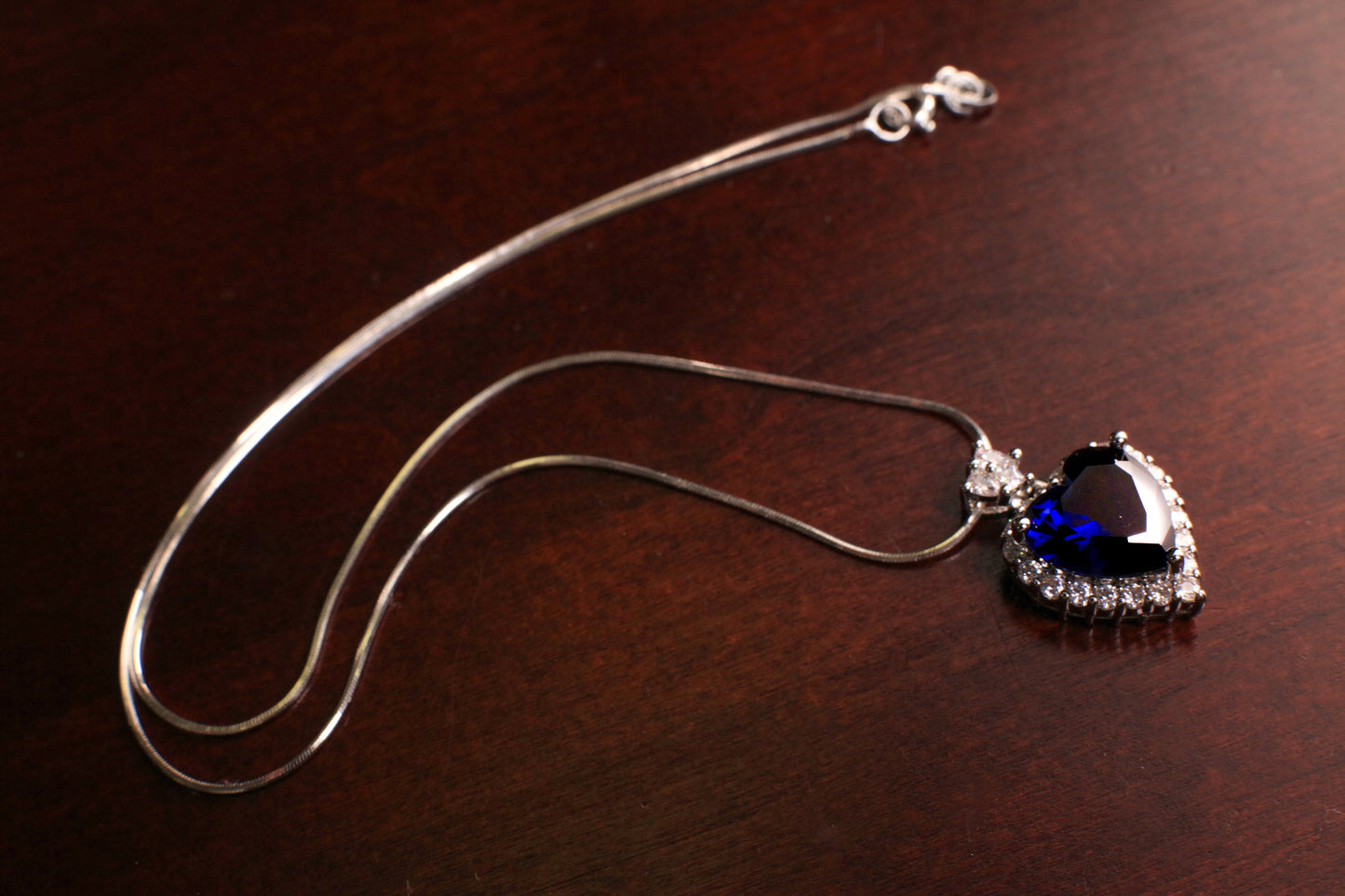 Blue Sapphire CZ diamond setting Ocean of the Heart Pendant 925 Sterling Silver Necklace Italian Sterling Silver snake Chain,Gift