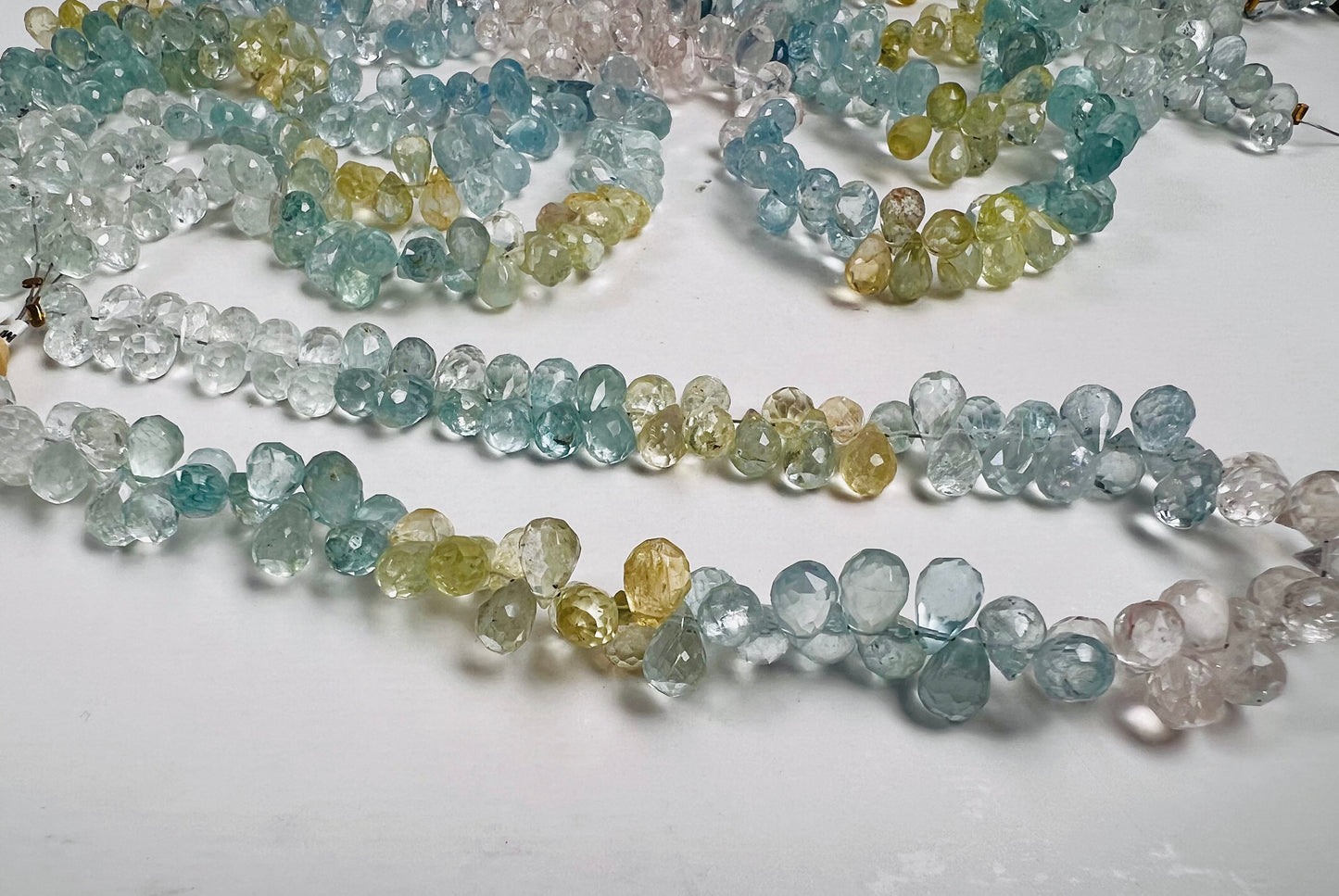 Natural Aquamarine Morganite Facetrd Briolette round Drop 5-6x6-7mm Jewelry Making Beads 38 pcs approx 4” and 77 pcs approx 8” full strand