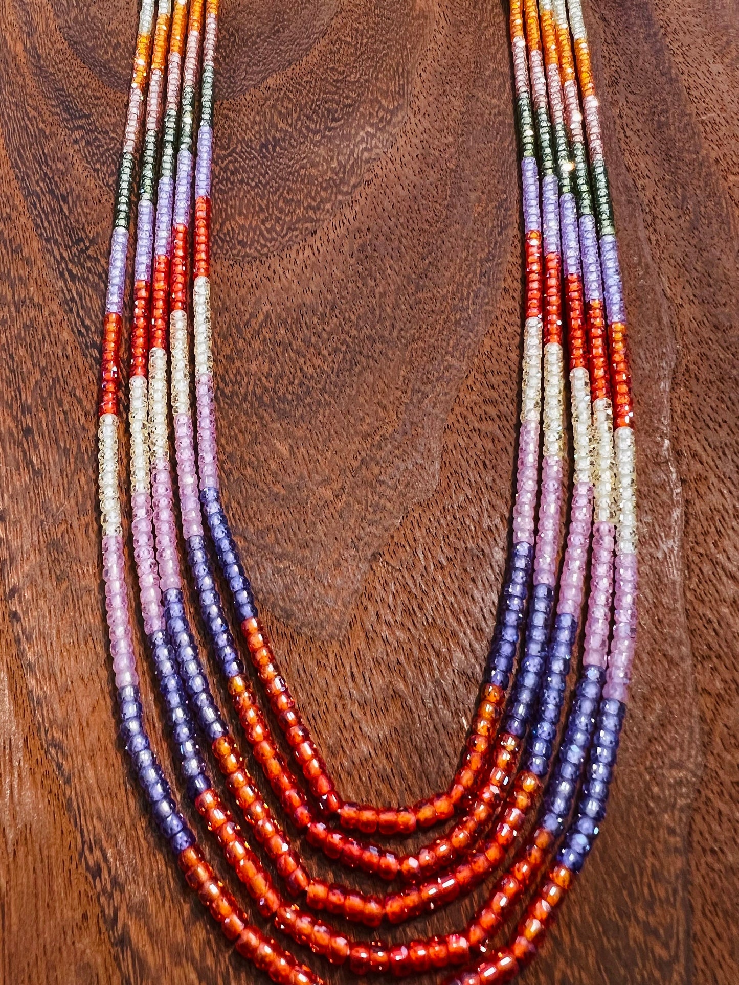Sunset CZ Multi Shaded 5 Strands 20” Necklace Plus 9" Adjustable Thread. Beautiful Sunset Ombre orange yellow disco necklace