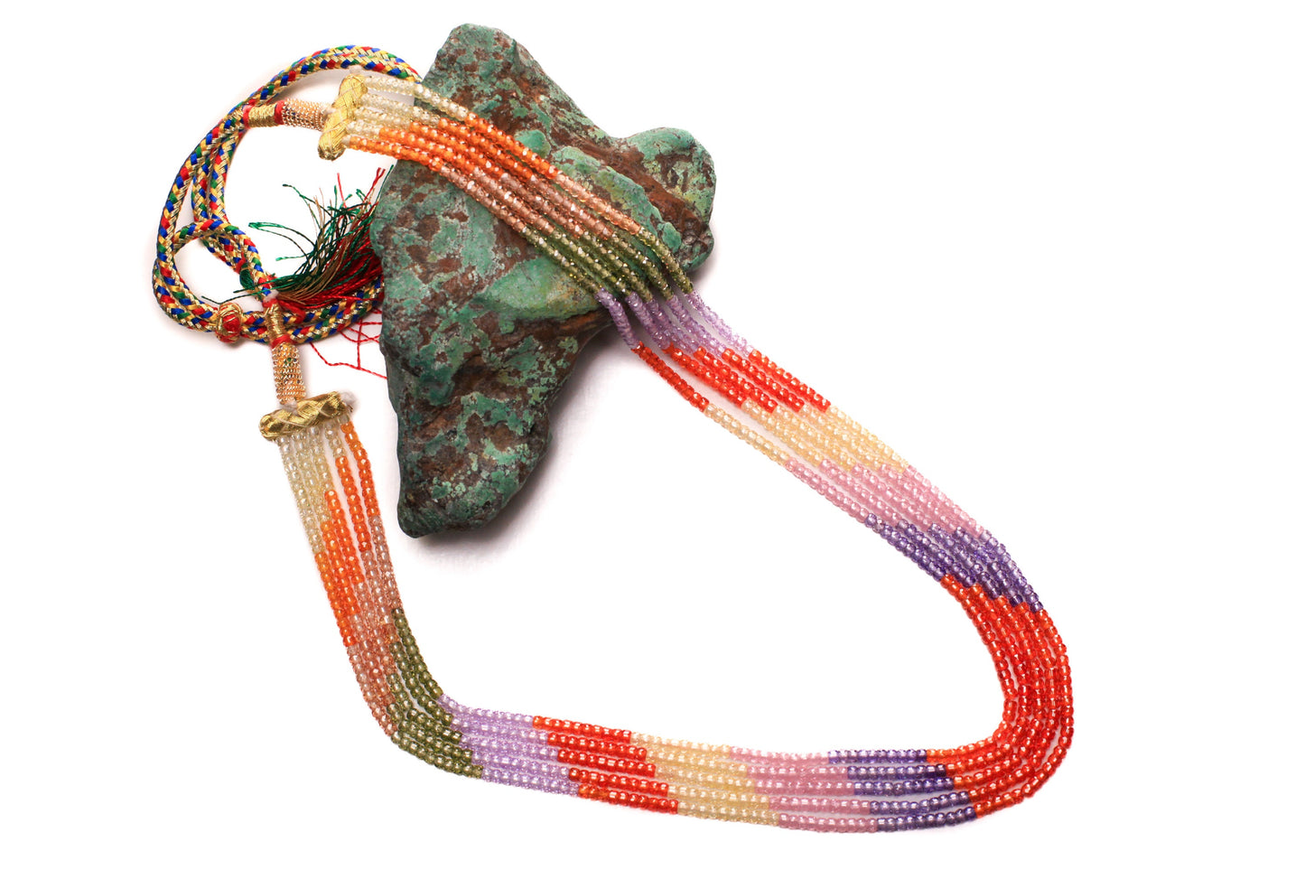 Sunset CZ Multi Shaded 5 Strands 20” Necklace Plus 9" Adjustable Thread. Beautiful Sunset Ombre orange yellow disco necklace