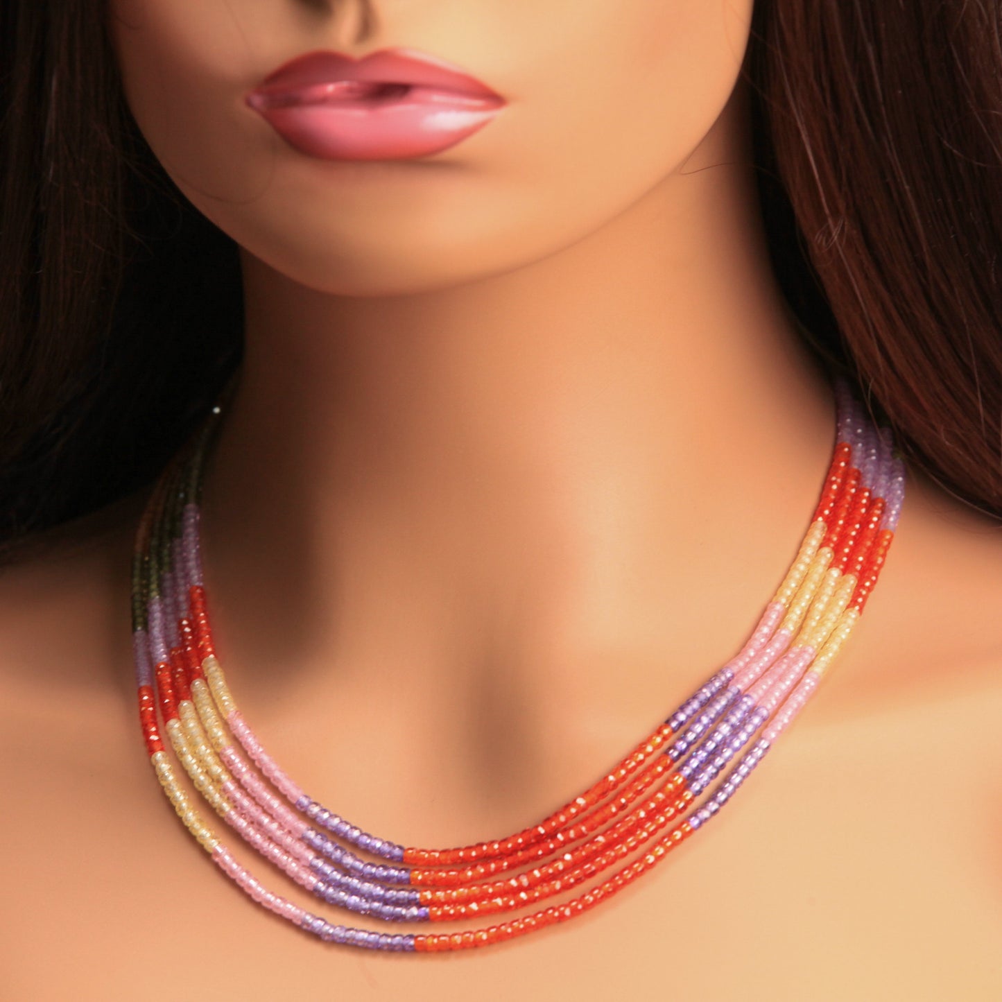 Sunset CZ Multi Shaded 5 Strands 20” Necklace Plus 9" Adjustable Thread. Beautiful Sunset Ombre orange yellow disco necklace