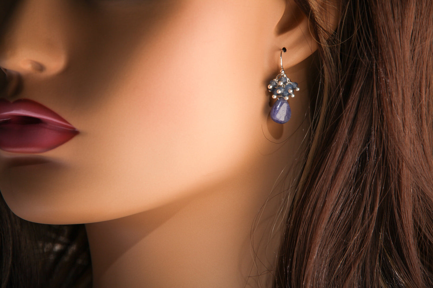 925 Sterling Silver Tanzanite Clusters and Dangling Teardrop Earrings. Optional in Leverback, also available in 14 Gold Filled