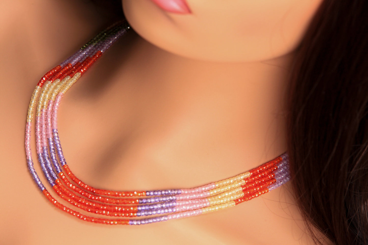 Sunset CZ Multi Shaded 5 Strands 20” Necklace Plus 9" Adjustable Thread. Beautiful Sunset Ombre orange yellow disco necklace