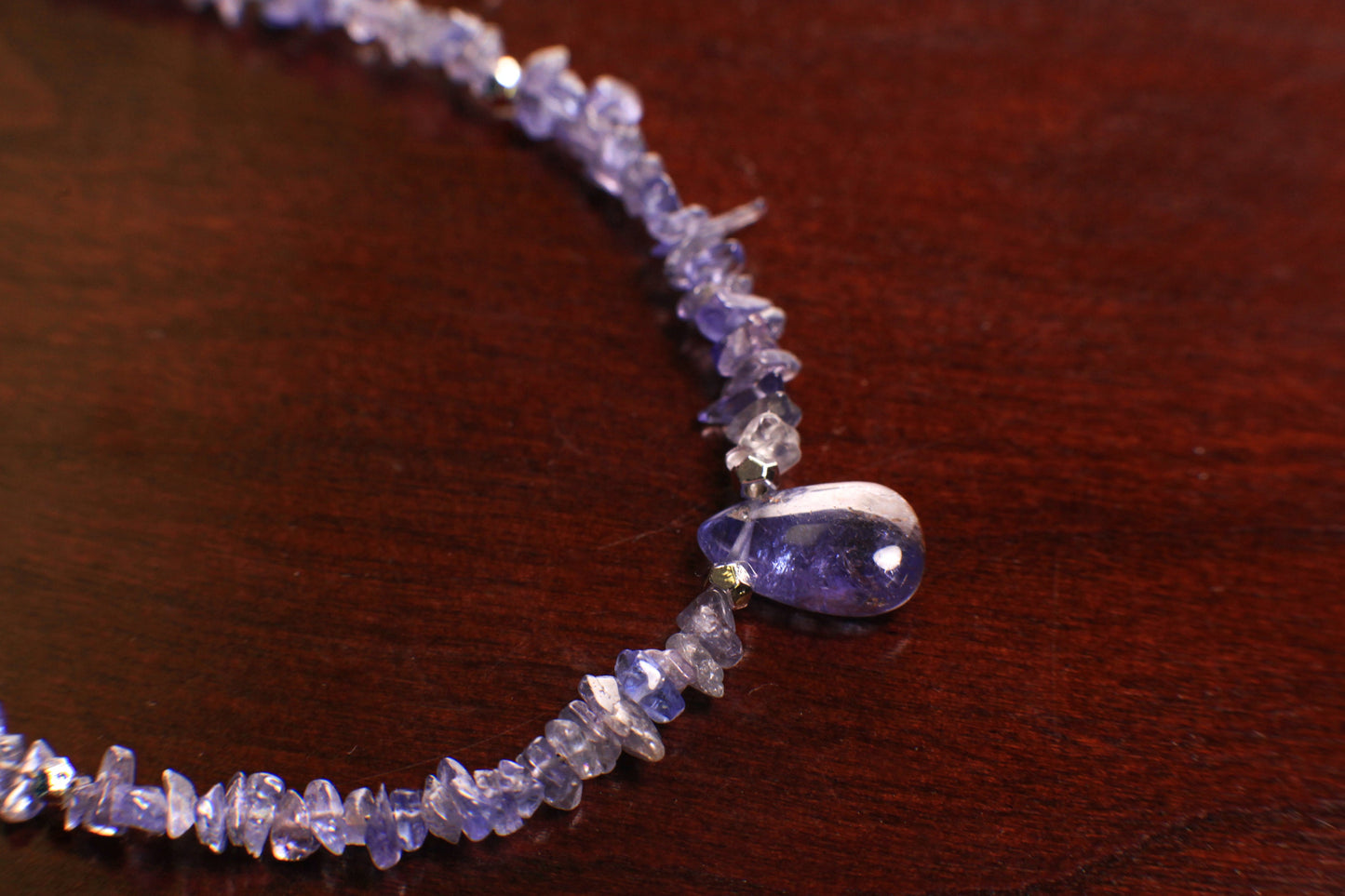 Natural Tanzanite Raw Chips with Tanzanite Teardrop Charm Necklace