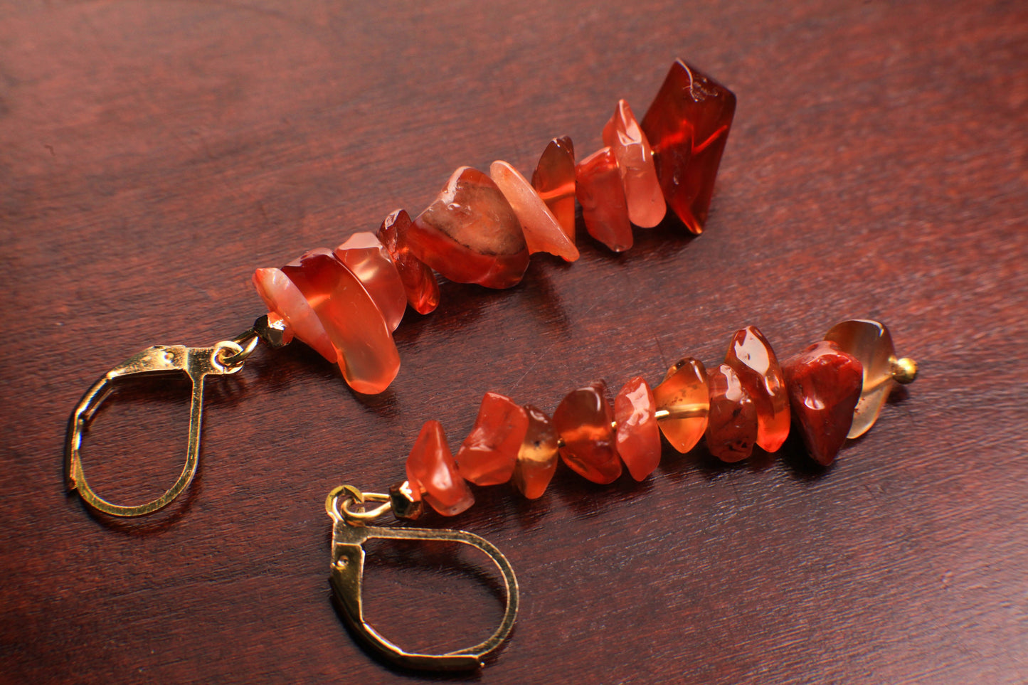 Natural Carnelian Gold Leverback earrings, valentines girlfriend gift