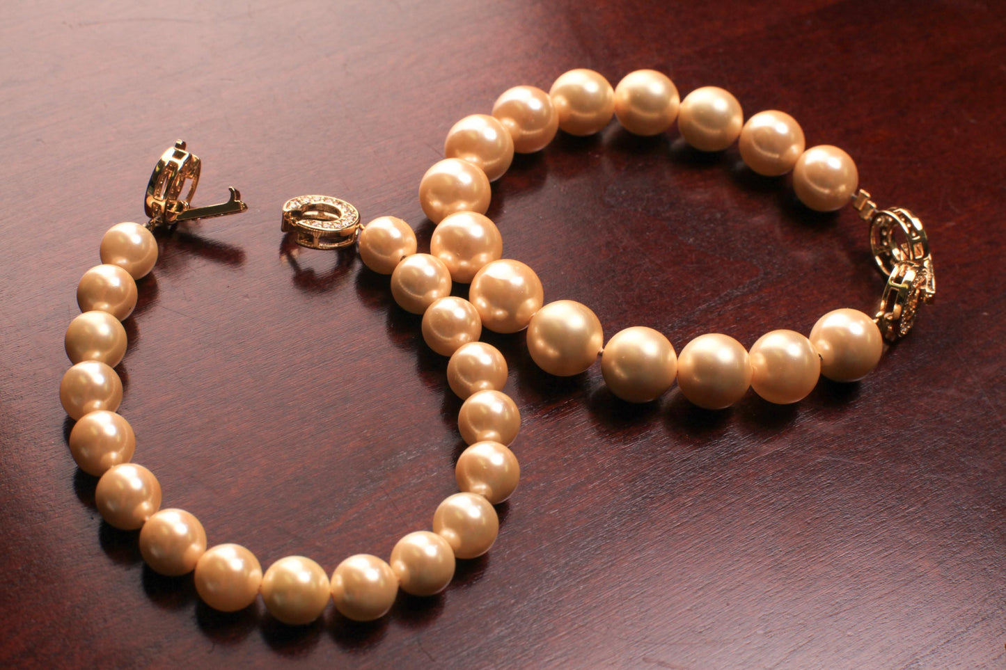 Golden Yellow South Sea Shell Pearl 8mm,10mm Bracelet Fancy CZ Diamond Gold Vermeil Foldable Clasp, Bridal, for Her, Each sold separately