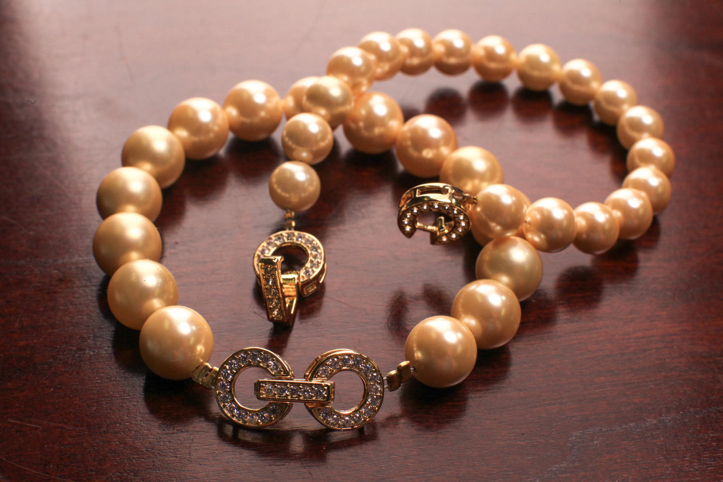 Golden Yellow South Sea Shell Pearl 8mm,10mm Bracelet Fancy CZ Diamond Gold Vermeil Foldable Clasp, Bridal, for Her, Each sold separately