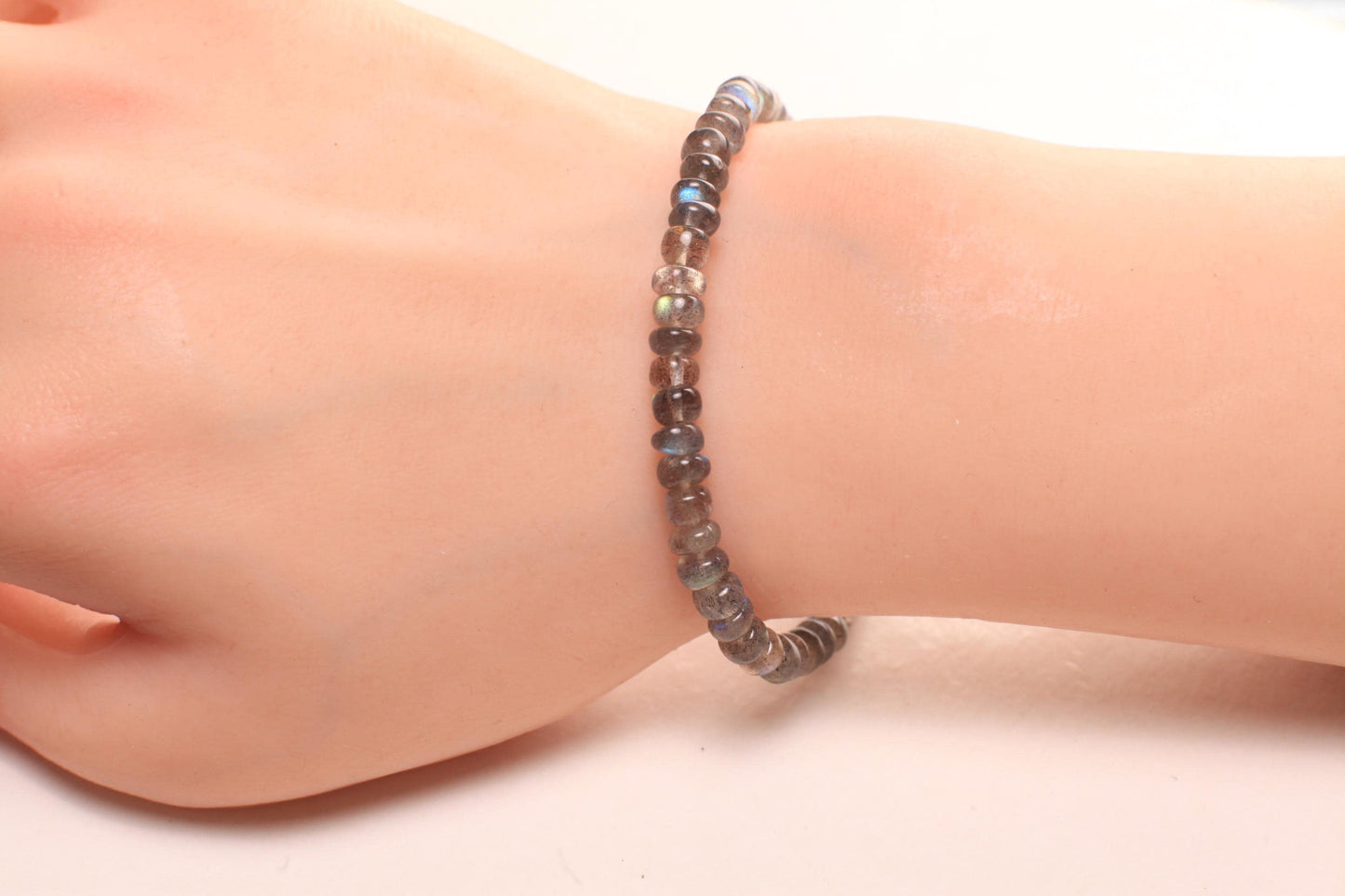 Labradorite Smooth Roundel 5-5.5mmBlue Flashy 925 Sterling Silver Bracelet with Optional 1" Extender, Gift, Chakra, Yoga Energy Healing gift