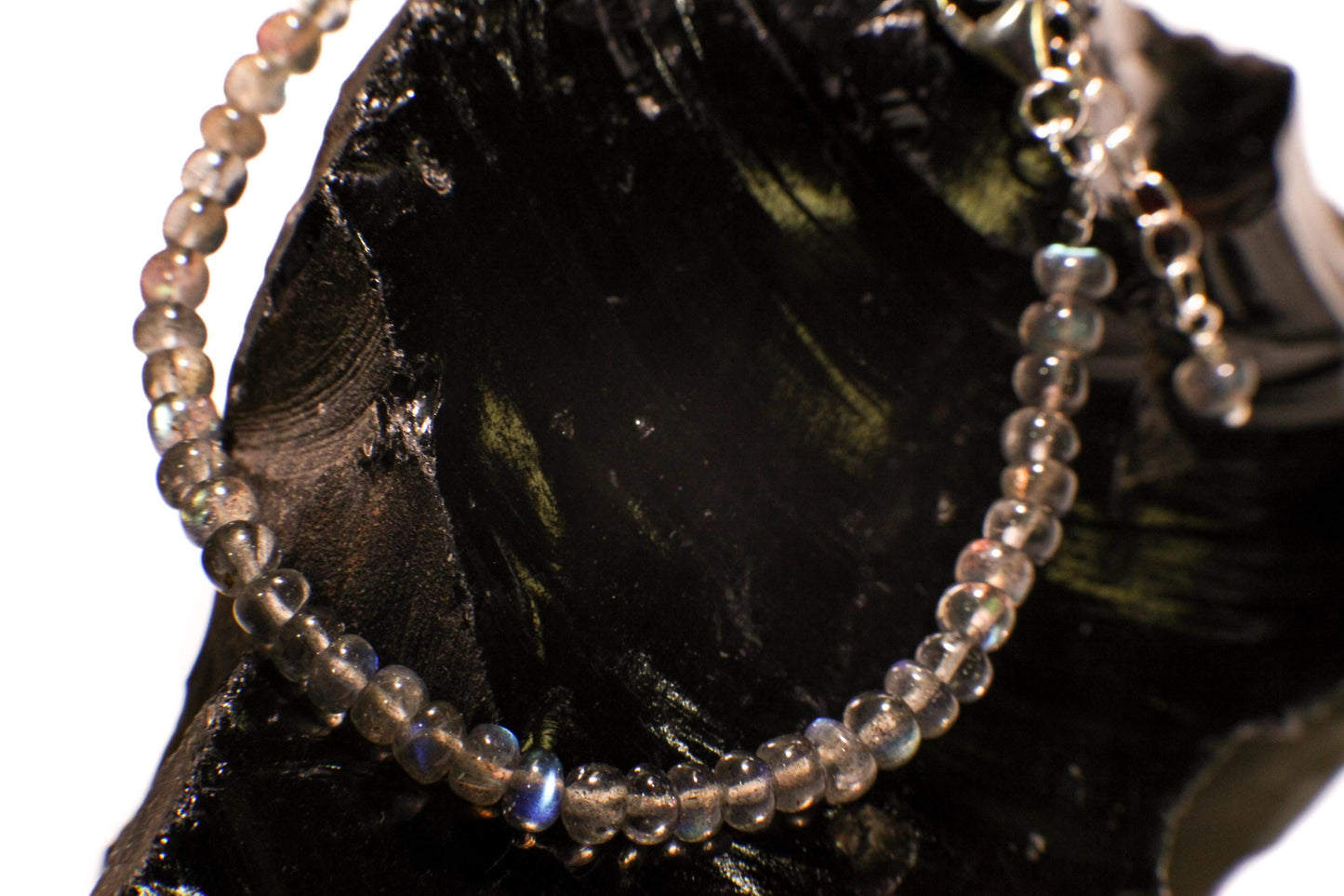 Labradorite Smooth Roundel 5-5.5mmBlue Flashy 925 Sterling Silver Bracelet with Optional 1" Extender, Gift, Chakra, Yoga Energy Healing gift