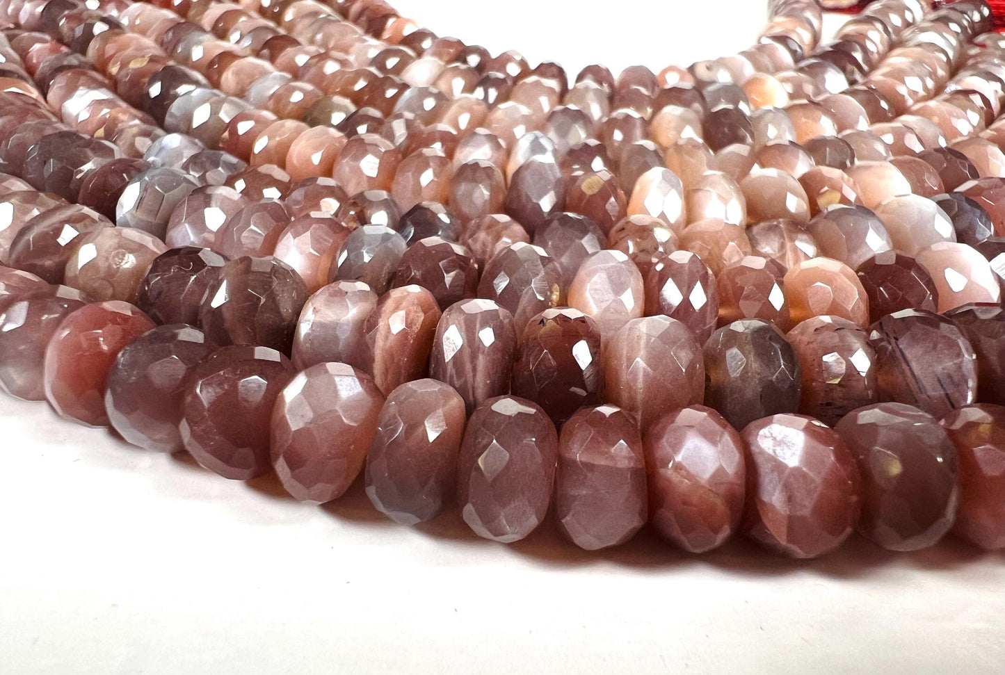 Natural Chocolate Moonstone Faceted Roundel 6-11mm bead . AAA quality bead for jewelry making 6” strand