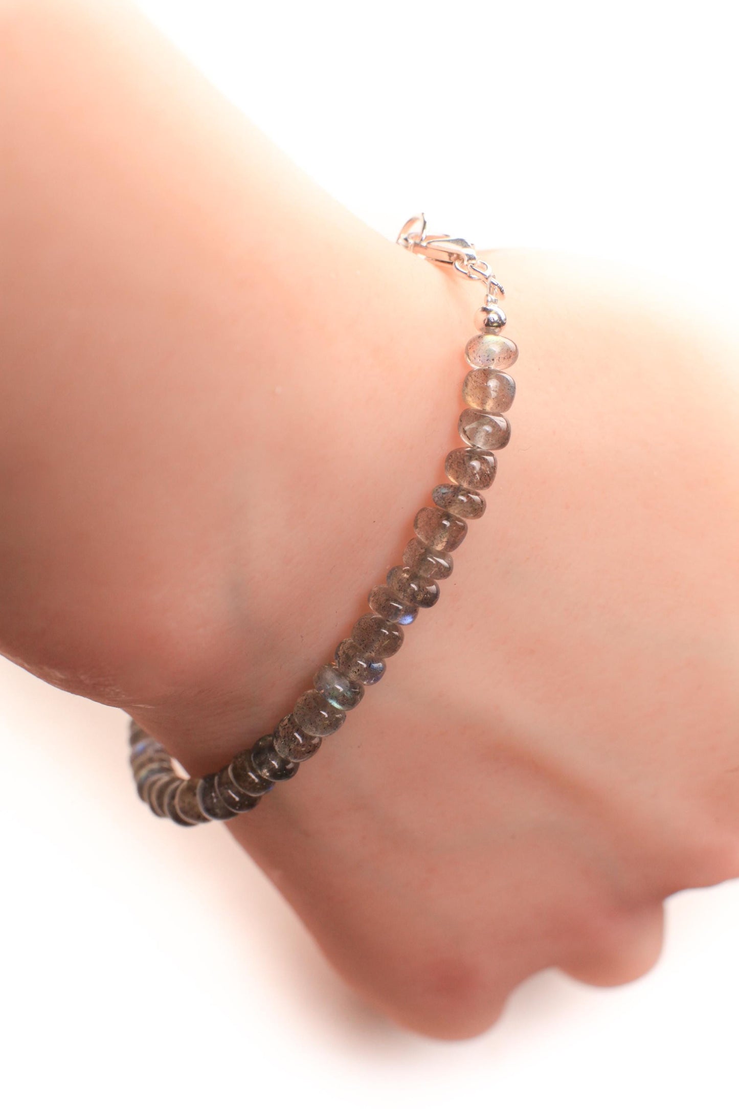 Labradorite Smooth Roundel 5-5.5mmBlue Flashy 925 Sterling Silver Bracelet with Optional 1" Extender, Gift, Chakra, Yoga Energy Healing gift