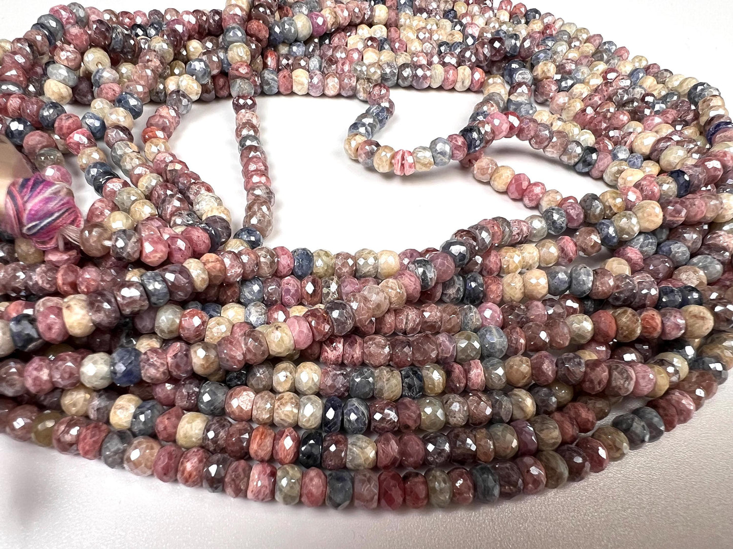 Natural Multi Pink Silverite Sapphire Faceted Rondelle 4.5-8.5mm, Rare, heavy weight, Jewelry Making Gemstone Beads 6”,12” Strand