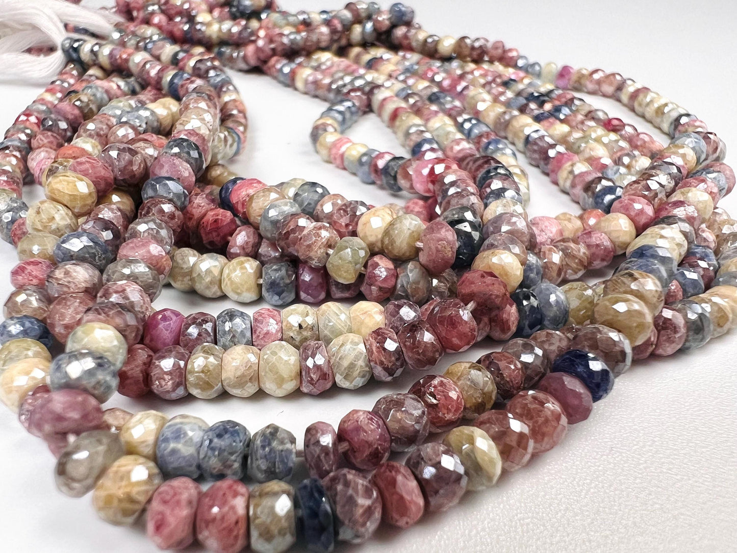 Natural Multi Pink Silverite Sapphire Faceted Rondelle 4.5-8.5mm, Rare, heavy weight, Jewelry Making Gemstone Beads 6”,12” Strand
