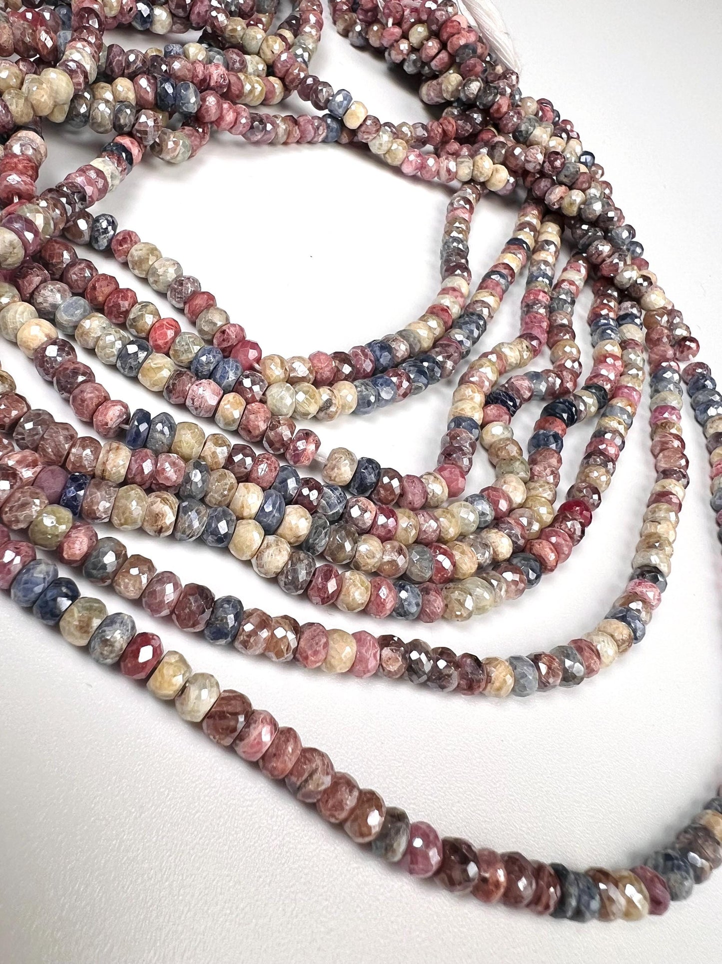 Natural Multi Pink Silverite Sapphire Faceted Rondelle 4.5-8.5mm, Rare, heavy weight, Jewelry Making Gemstone Beads 6”,12” Strand