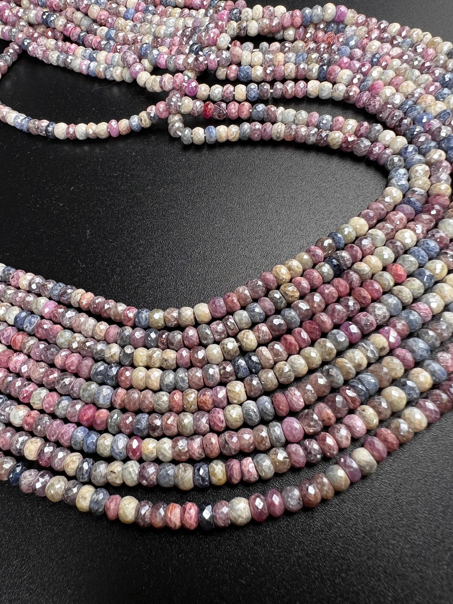 Natural Multi Pink Silverite Sapphire Faceted Rondelle 4.5-8.5mm, Rare, heavy weight, Jewelry Making Gemstone Beads 6”,12” Strand