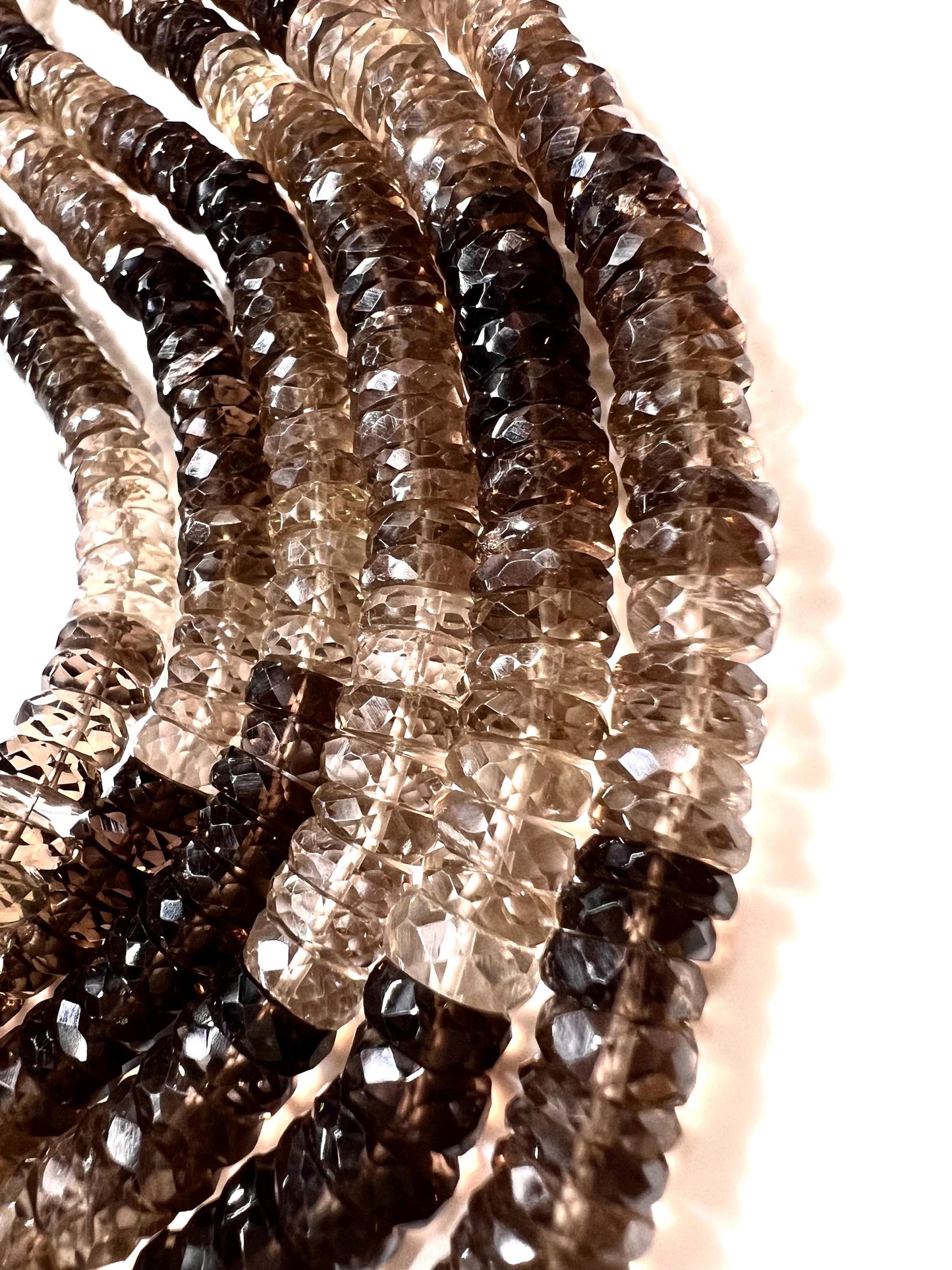 Natural Smokey Quartz Faceted heishi wheel tyre roundel shaded micro cut AAA quality jewelry making bead 6.5-7.5mm size 7.5” ,15” Strand