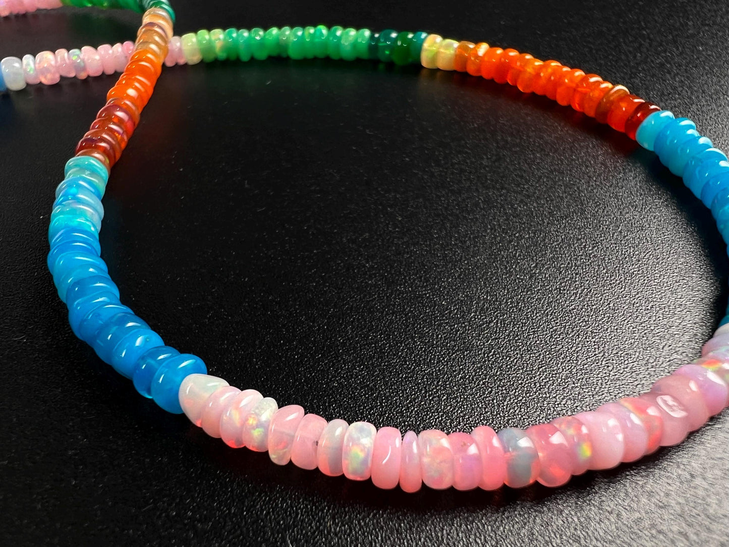 Genuine Ethiopian Opal Multi Pink blue green Disco Welo Fire Opal 4.5mm large Roundel Necklace Fiery Opal Jewelry Gift