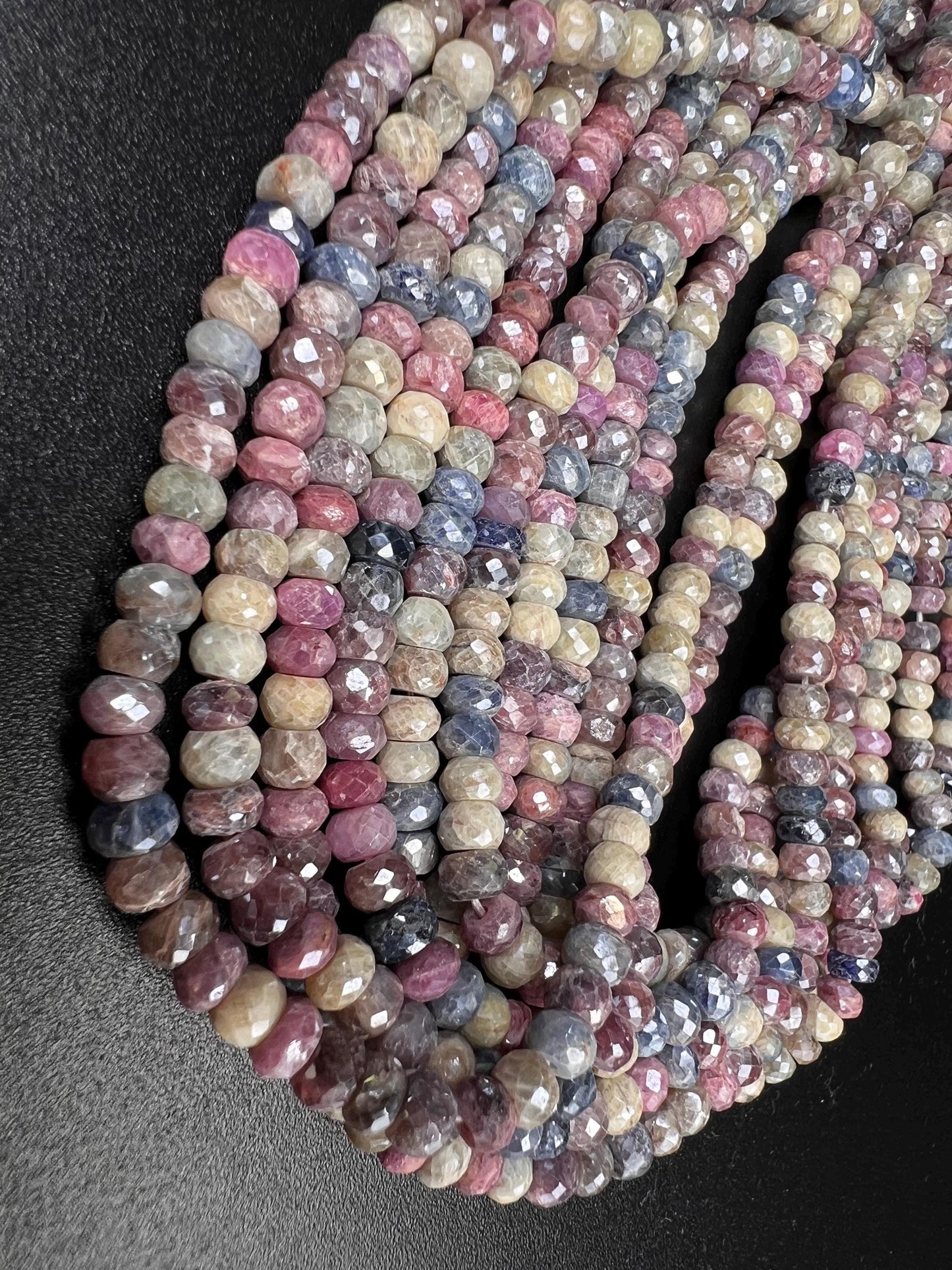 Natural Multi Pink Silverite Sapphire Faceted Rondelle 4.5-8.5mm, Rare, heavy weight, Jewelry Making Gemstone Beads 6”,12” Strand