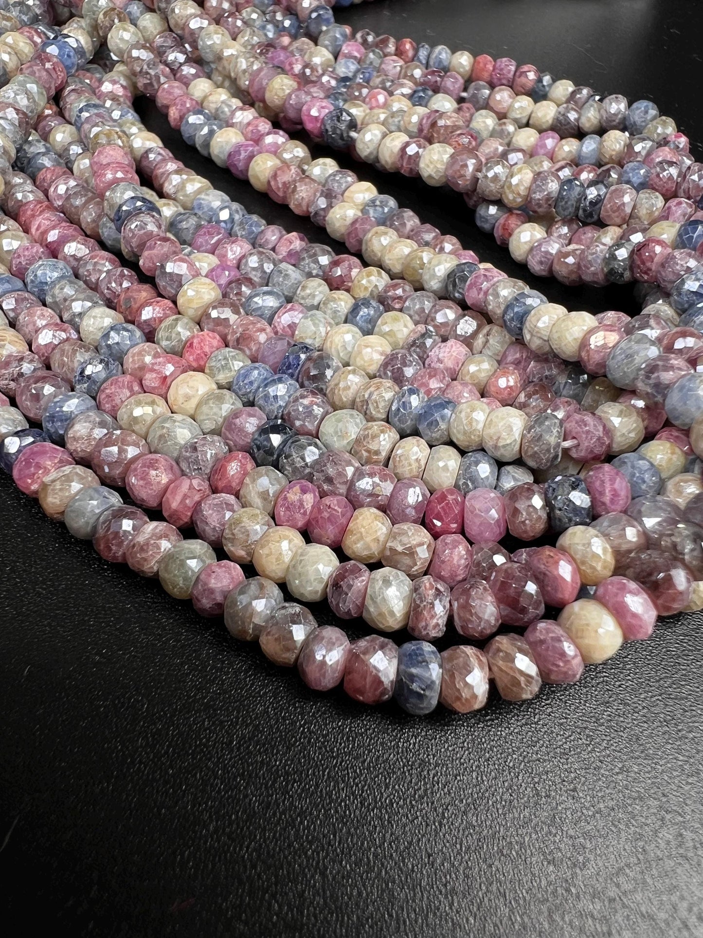 Natural Multi Pink Silverite Sapphire Faceted Rondelle 4.5-8.5mm, Rare, heavy weight, Jewelry Making Gemstone Beads 6”,12” Strand