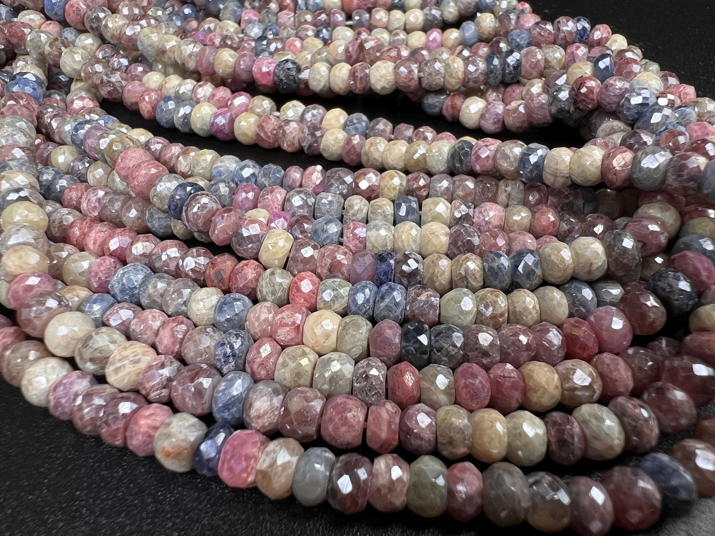 Natural Multi Pink Silverite Sapphire Faceted Rondelle 4.5-8.5mm, Rare, heavy weight, Jewelry Making Gemstone Beads 6”,12” Strand