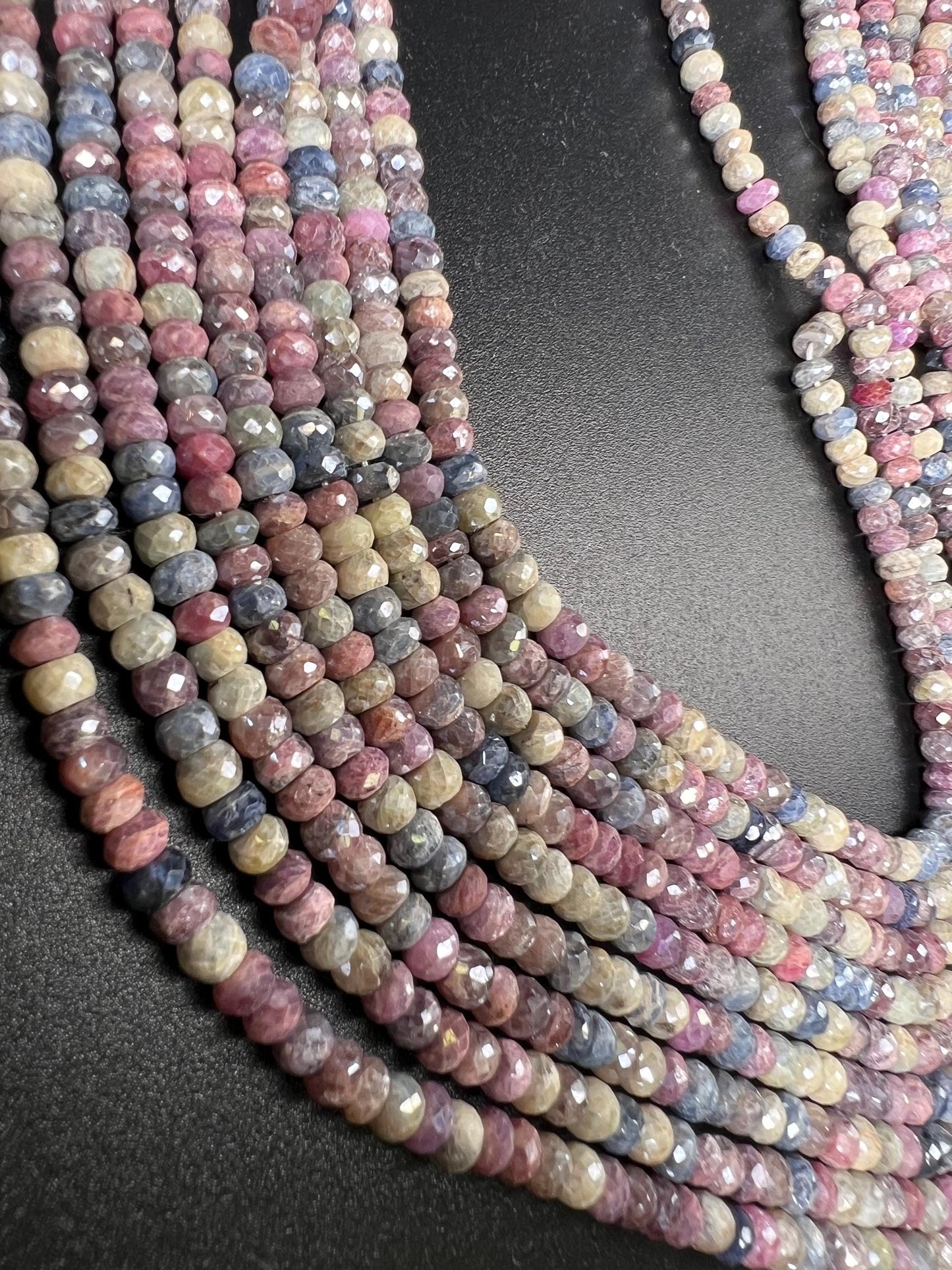 Natural Multi Pink Silverite Sapphire Faceted Rondelle 4.5-8.5mm, Rare, heavy weight, Jewelry Making Gemstone Beads 6”,12” Strand