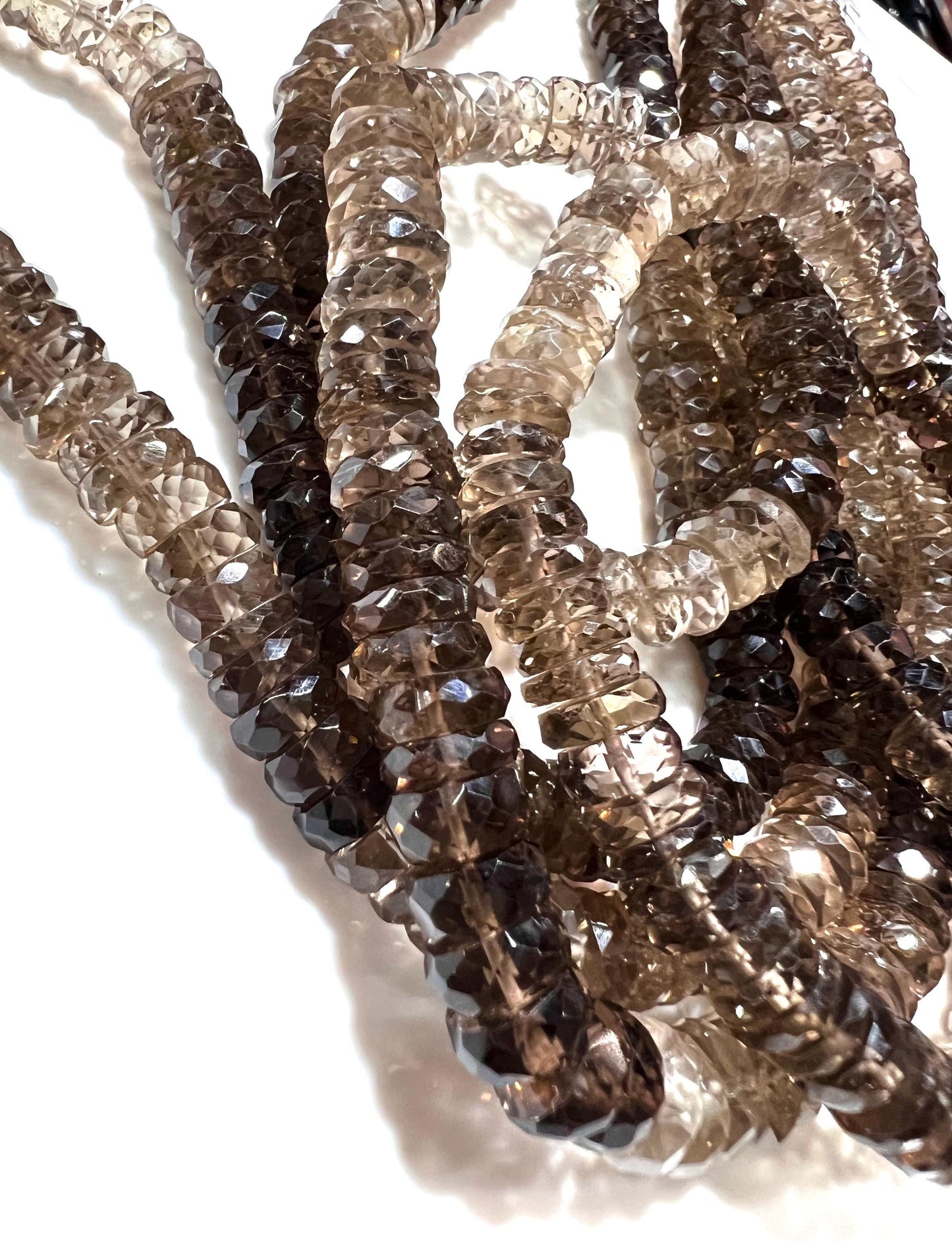 Natural Smokey Quartz Faceted heishi wheel tyre roundel shaded micro cut AAA quality jewelry making bead 6.5-7.5mm size 7.5” ,15” Strand