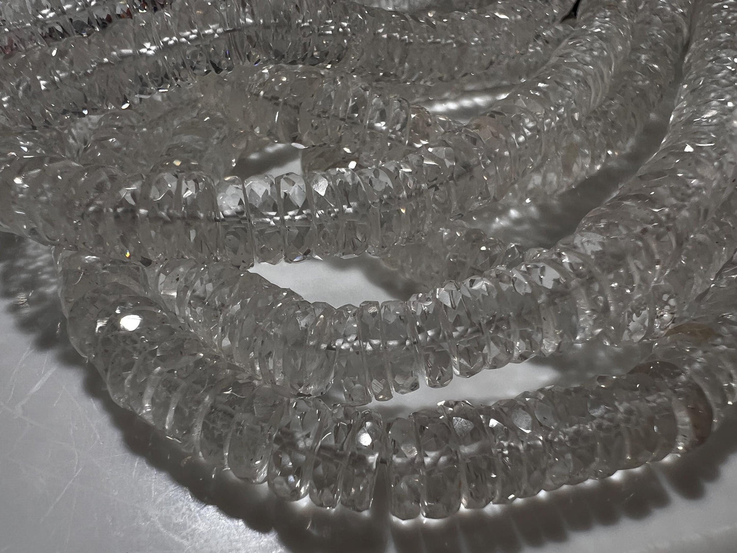 Natural Rock crystal Quartz Faceted heishi wheel tyre roundel micro cut AAA quality jewelry making bead 6.5-7mm in size 8” Strand