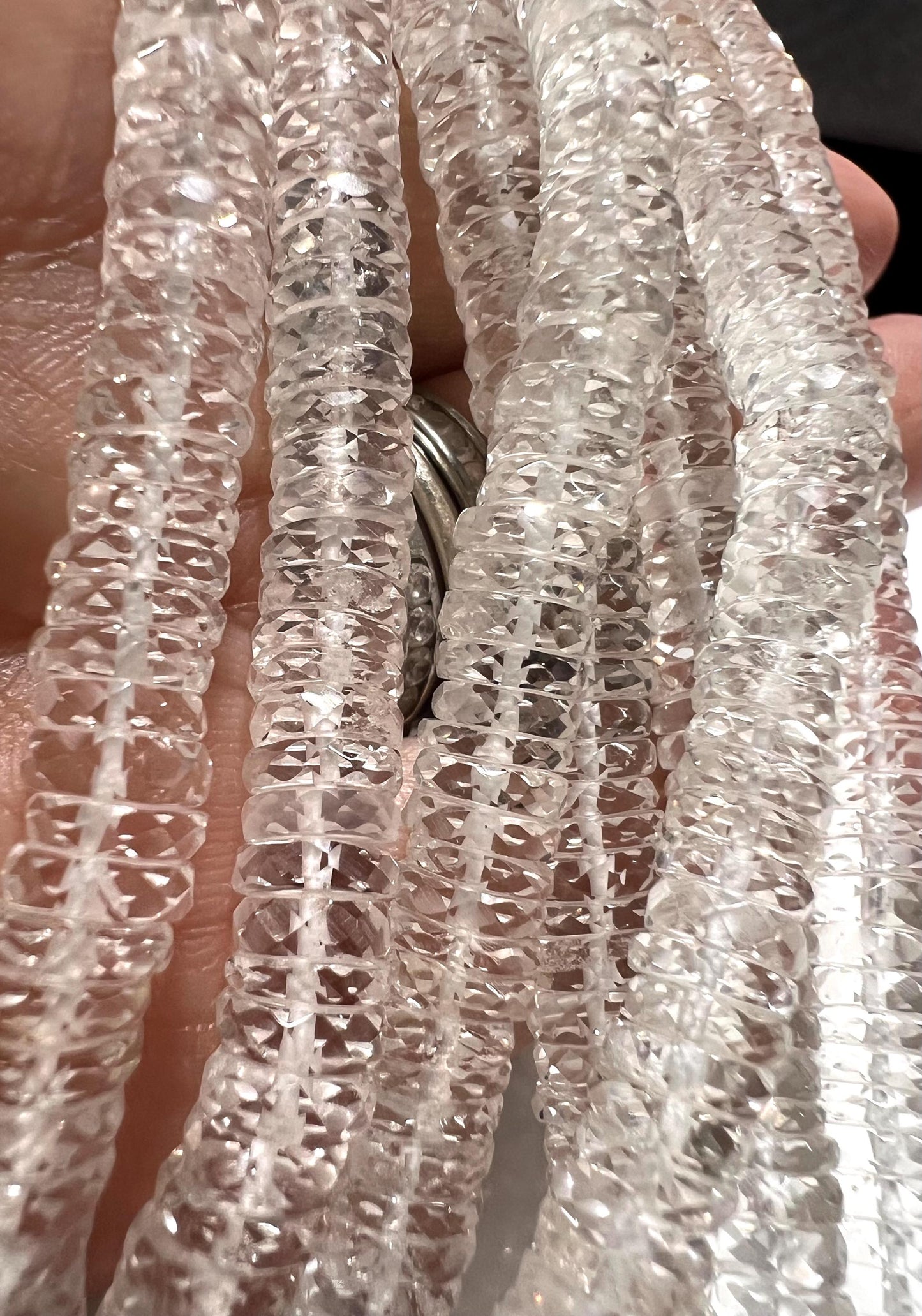 Natural Rock crystal Quartz Faceted heishi wheel tyre roundel micro cut AAA quality jewelry making bead 6.5-7mm in size 7” Strand