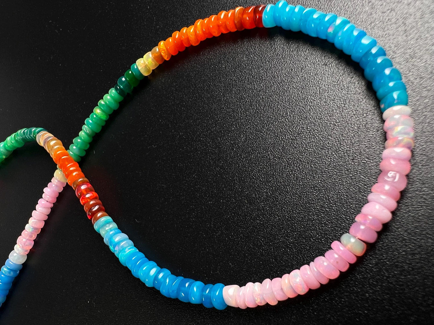 Genuine Ethiopian Opal Multi Pink blue green Disco Welo Fire Opal 4.5mm large Roundel Necklace Fiery Opal Jewelry Gift