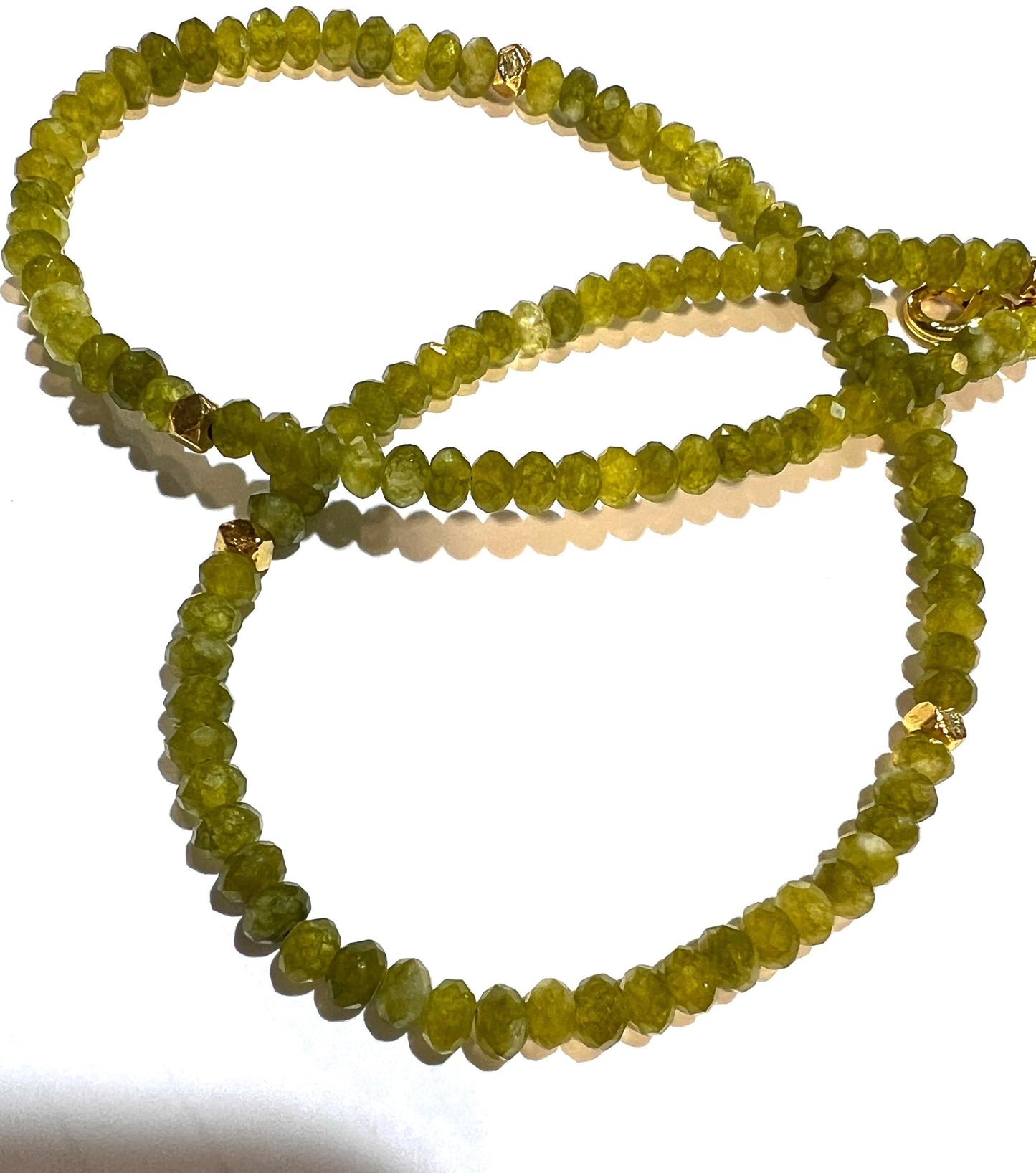 Natural Serpentine Olive Jade 4mm faceted Gold spacer handmade olivine necklace Gift Olive green chakra energy