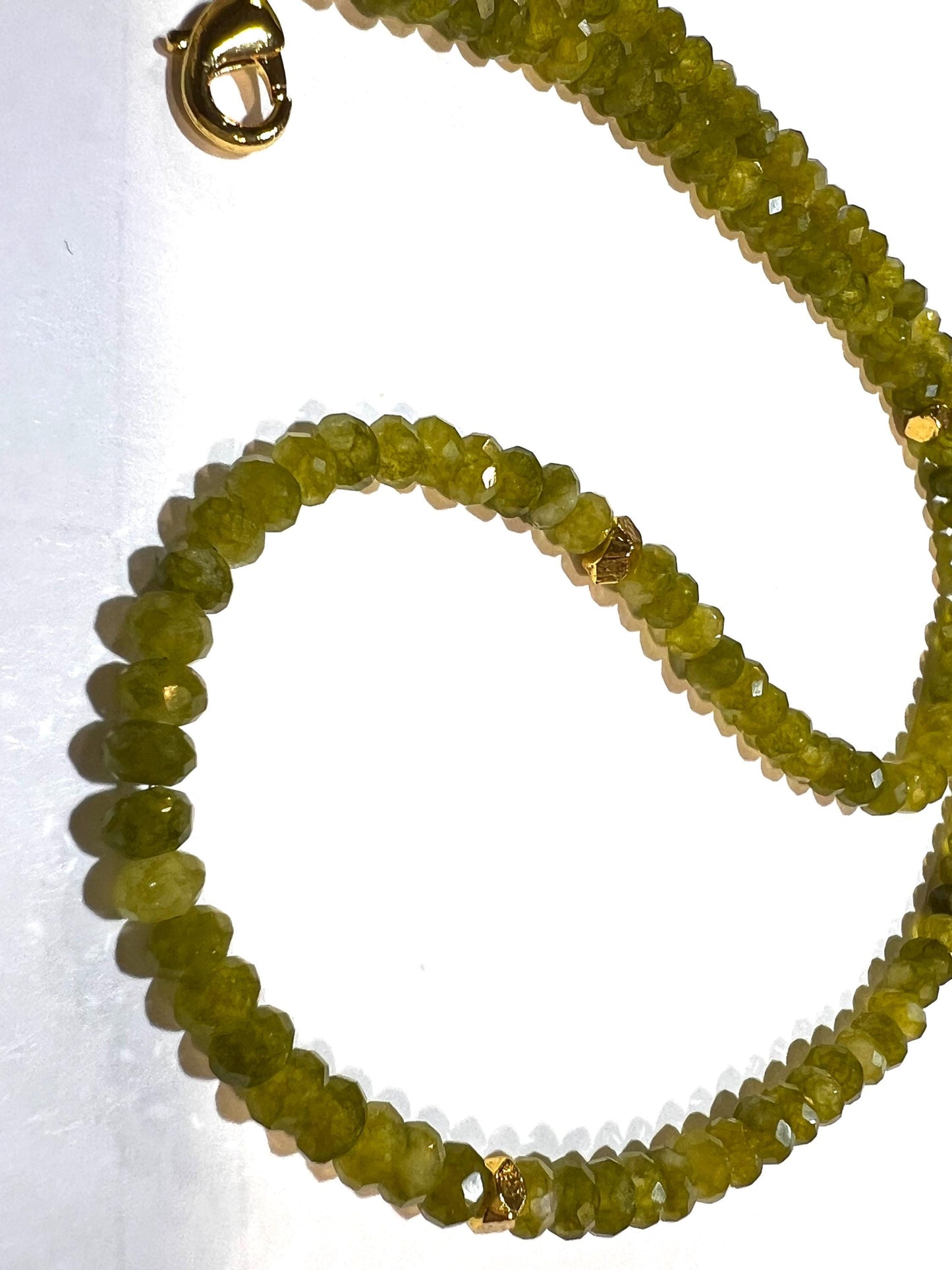 Natural Serpentine Olive Jade 4mm faceted Gold spacer handmade olivine necklace Gift Olive green chakra energy