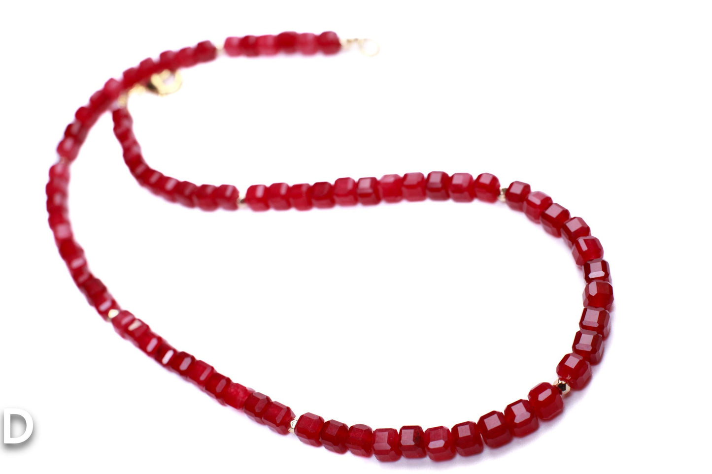 Genuine Red Spinel Faceted Square Cube 5mm Beautiful Gold Filled Necklace. Pomegranate Red Holiday gift