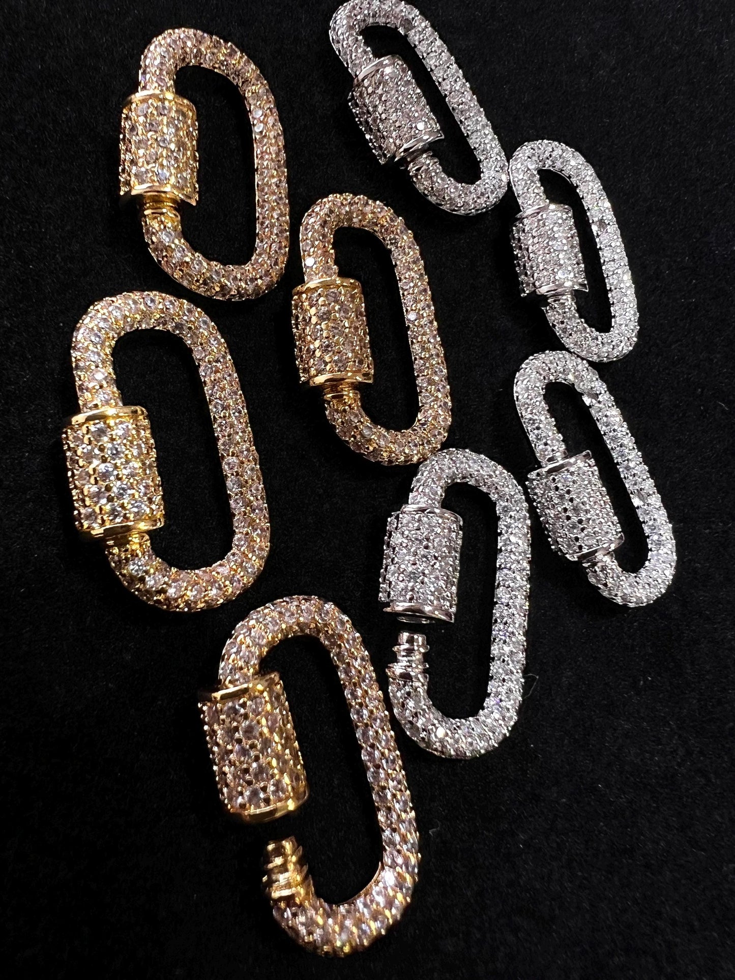Cubic Zirconia CZ Diamond Micro Pave Carabiner Screw open Clasp Jewelry making fancy clasp 1pc, 24mm Long