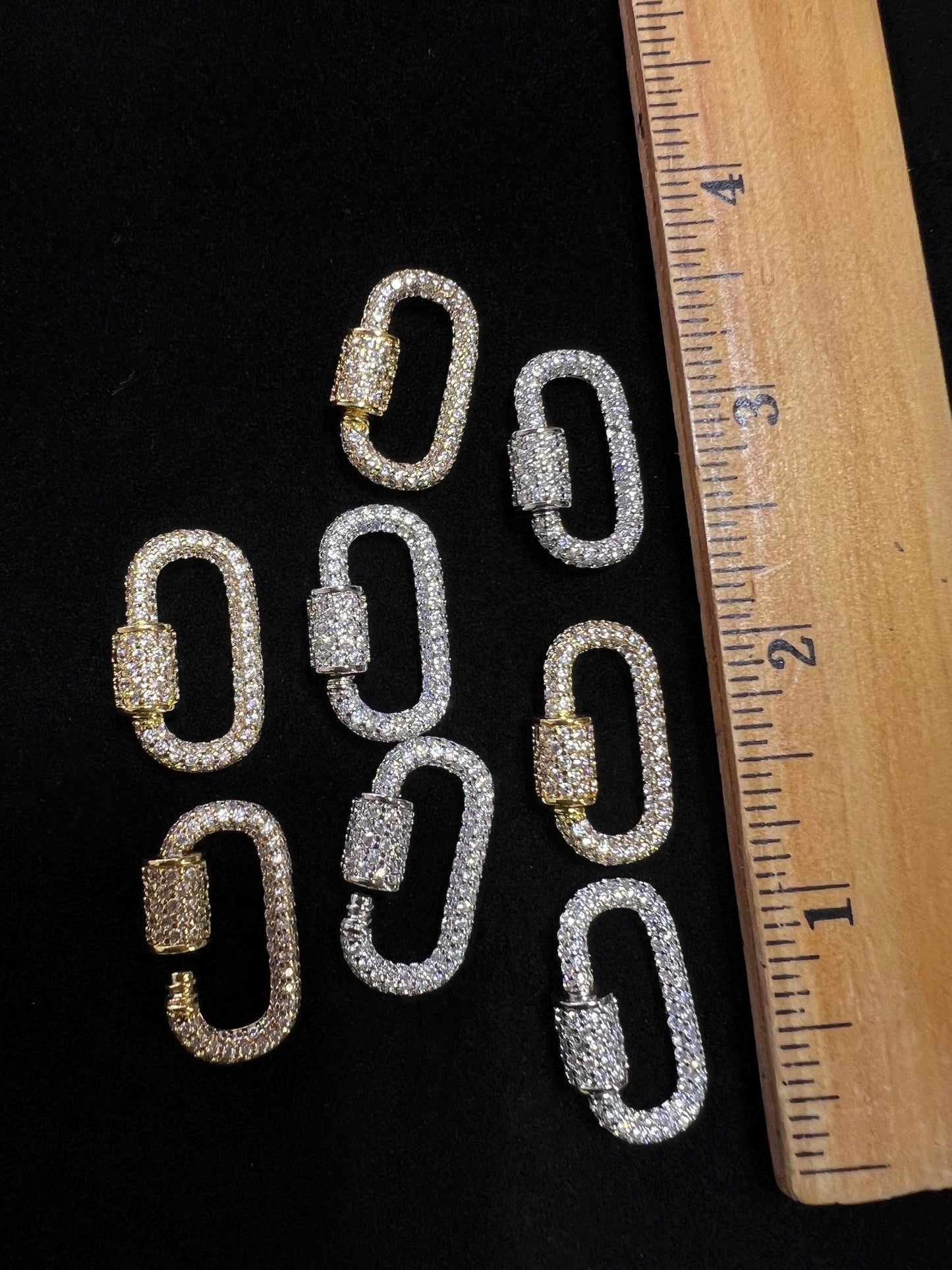 Cubic Zirconia CZ Diamond Micro Pave Carabiner Screw open Clasp Jewelry making fancy clasp 1pc, 24mm Long