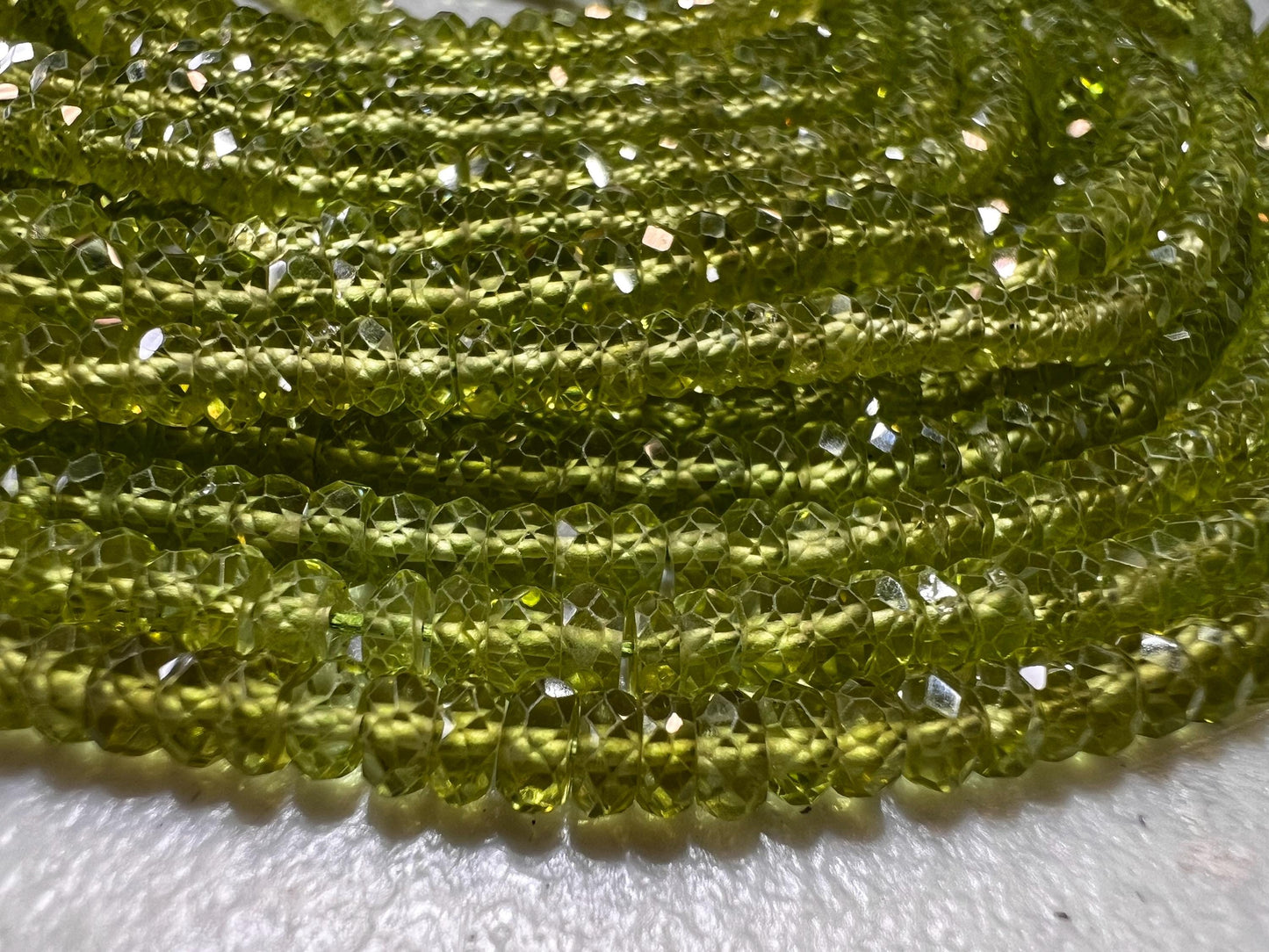 Natural Peridot tyre Wheel Heishi cut Micro Faceted Rondelle 4mm AAA clear quality Gemstone Beads 6” and 12” strand August Birthstone