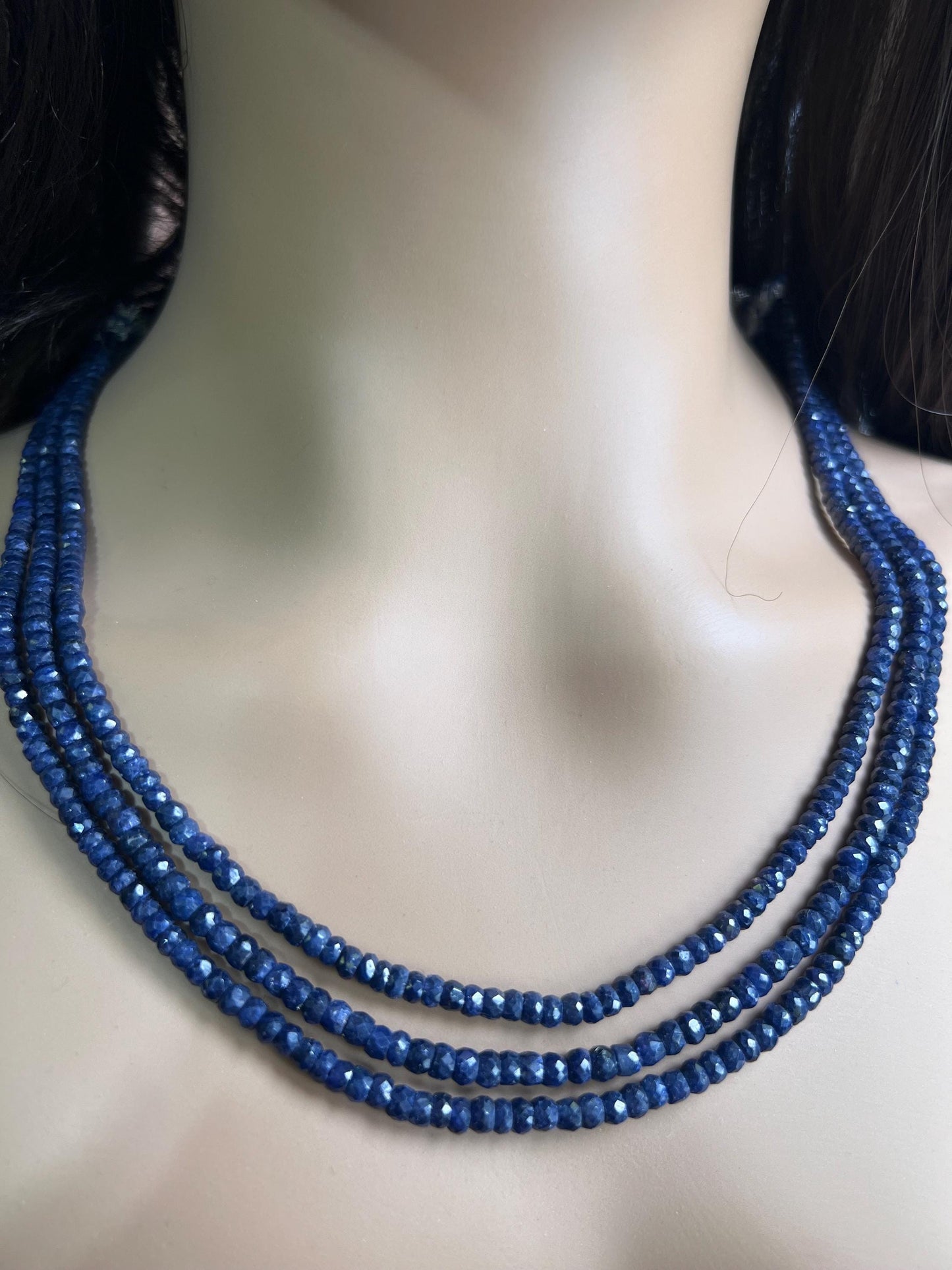 Natural Blue Sapphire Faceted Roundel 4-4.5mm Adjustable Blue Sapphire Gemstone Statement Necklace 16.5" plus 8” extender thread