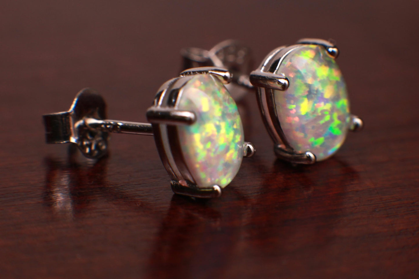 Ethiopian Fire Welo Opal, 5x7mm Oval Stud Earrings in 925 Sterling Silver, AAA Quality Fiery Welo Opal Dainty Elegant Earrings, 925 Marked