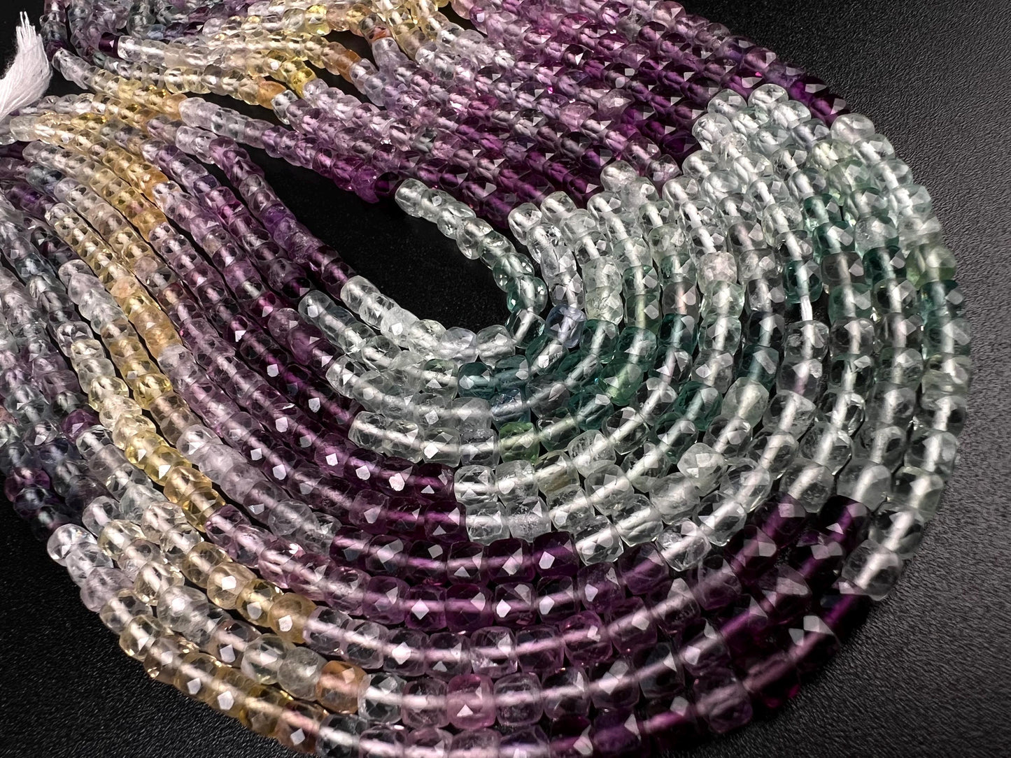 Natural Rainbow Fluorite Faceted Square Cube 4.5mm jewelry making beautiful beads blue purple yellow teal green 12” strand