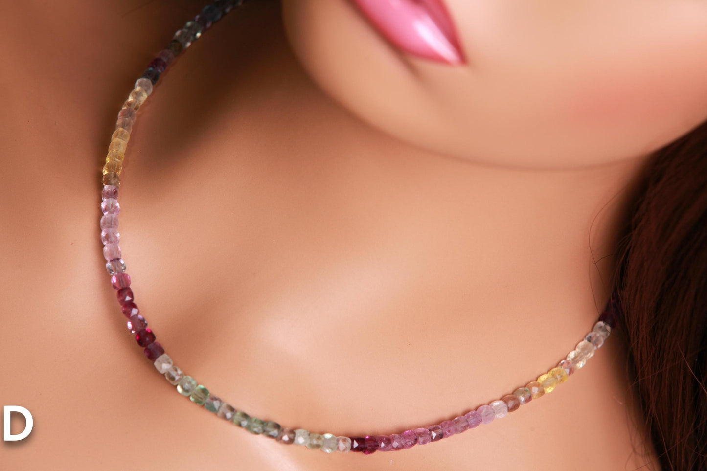 Natural Rainbow Fluorite square Cube Faceted beaded Sterling Silver Necklace,Choker Layering,Prom, Graduation June Birthstone, Precious Gift