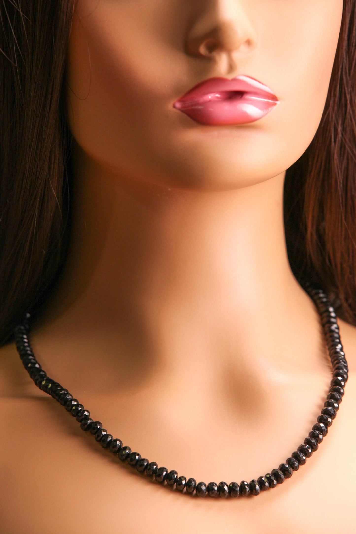 Natural Black Spinel 8-9mm large Micro Faceted Diamond Cut Necklace in Rhodium sterling Silver clasp Choker, Layering Necklace 14"- 36"