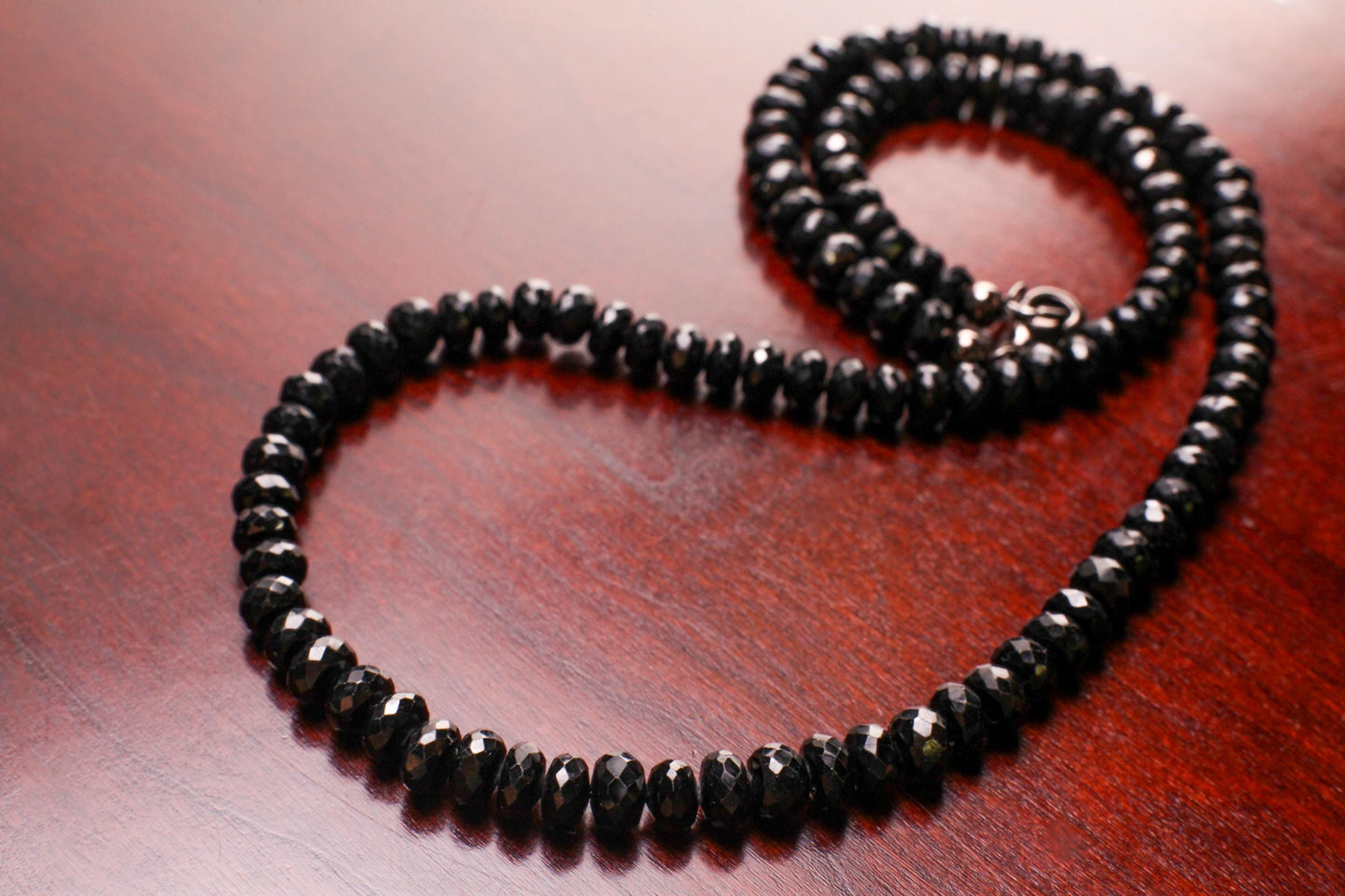 Natural Black Spinel 8-9mm large Micro Faceted Diamond Cut Necklace in Rhodium sterling Silver clasp Choker, Layering Necklace 14"- 36"