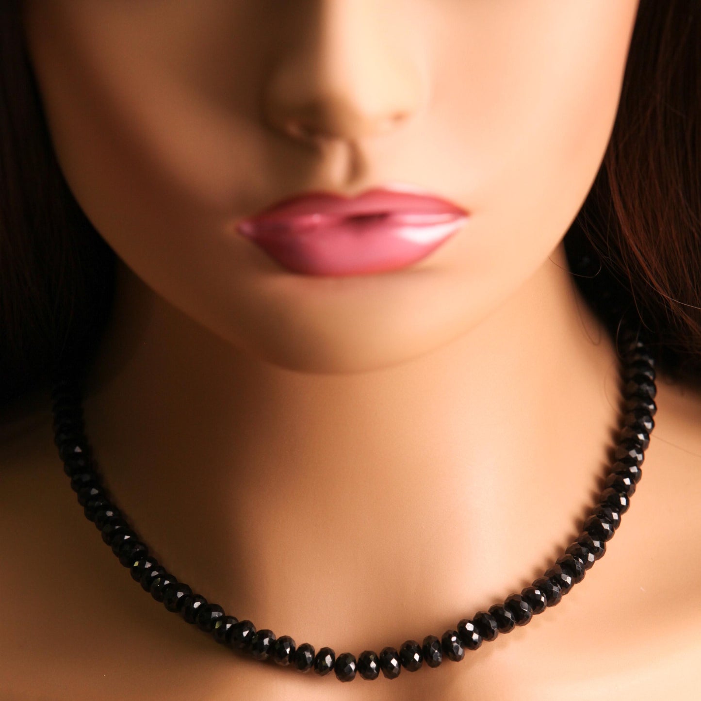 Natural Black Spinel 8-9mm large Micro Faceted Diamond Cut Necklace in Rhodium sterling Silver clasp Choker, Layering Necklace 14"- 36"