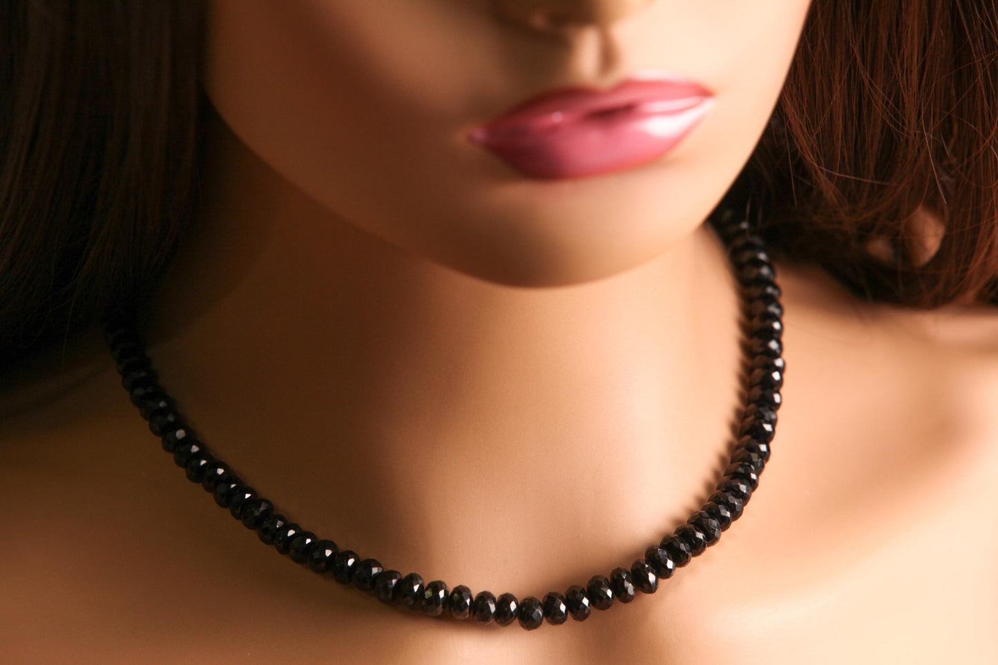 Natural Black Spinel 8-9mm large Micro Faceted Diamond Cut Necklace in Rhodium sterling Silver clasp Choker, Layering Necklace 14"- 36"